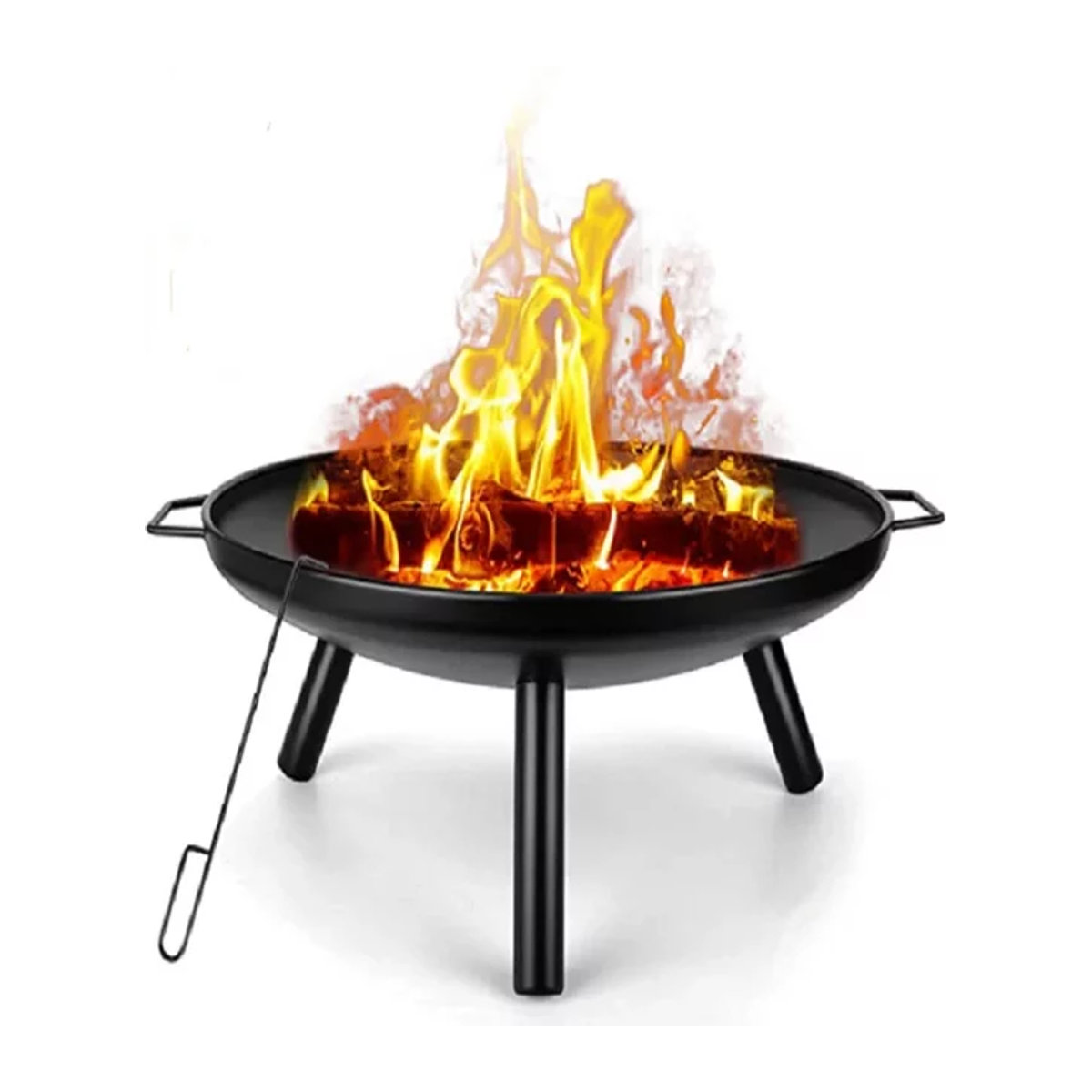 ZJMZYM 24-Zoll Feuerschale in Schwarz mit Grillzange und Gusseisenbeinen für Garten, Camping und Terrasse - Bild 1