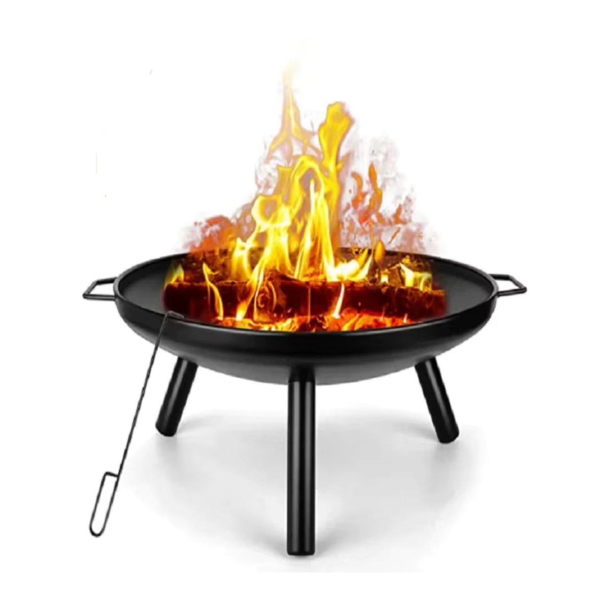 ZJMZYM 24-Zoll Feuerschale in Schwarz mit Grillzange und Gusseisenbeinen für Garten, Camping und Terrasse - Bild 6