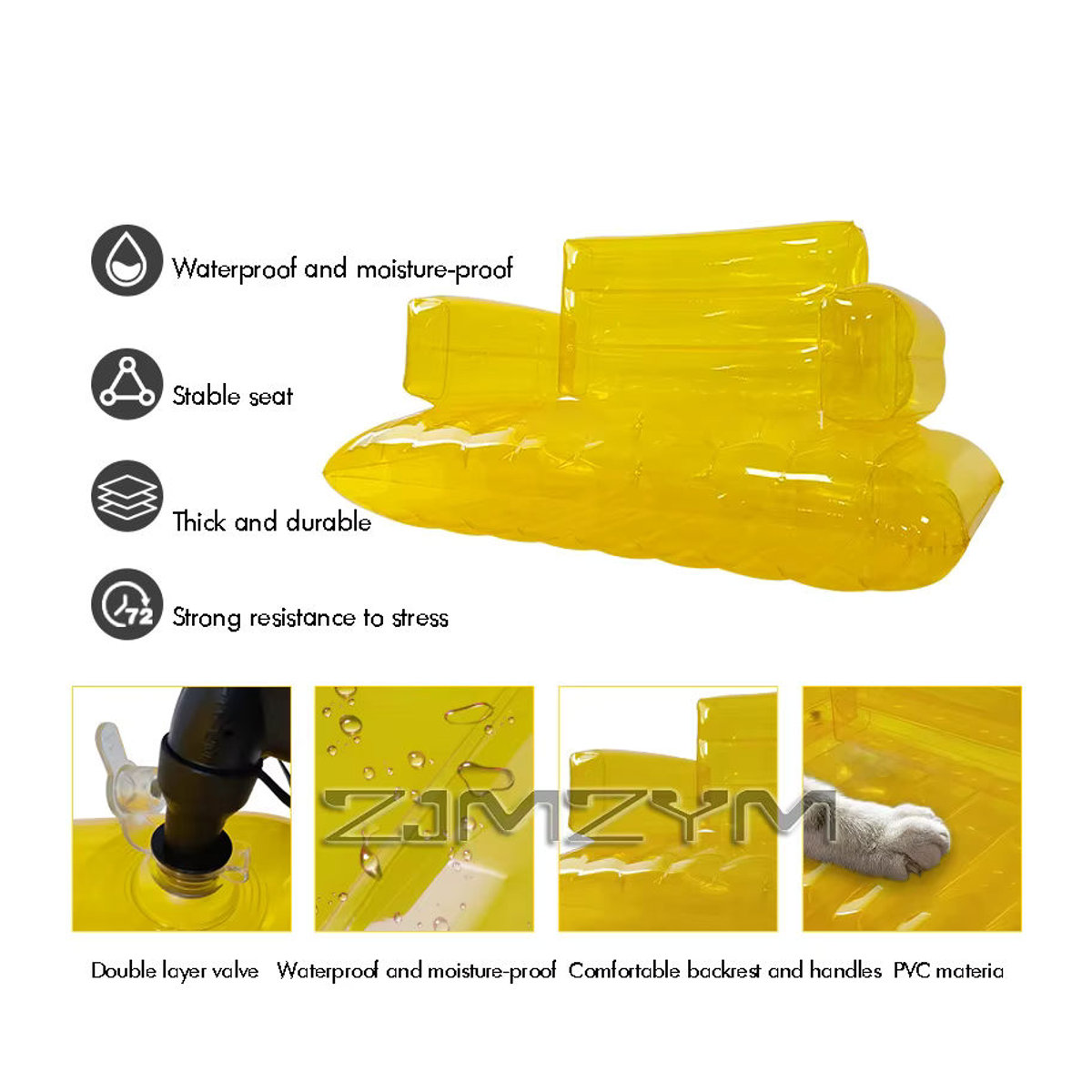 ZJMZYM Aufblasbares Sofa aus transparentem PVC in Gelb, Sitzsack und Liege für das Wohnzimmer - Bild 1