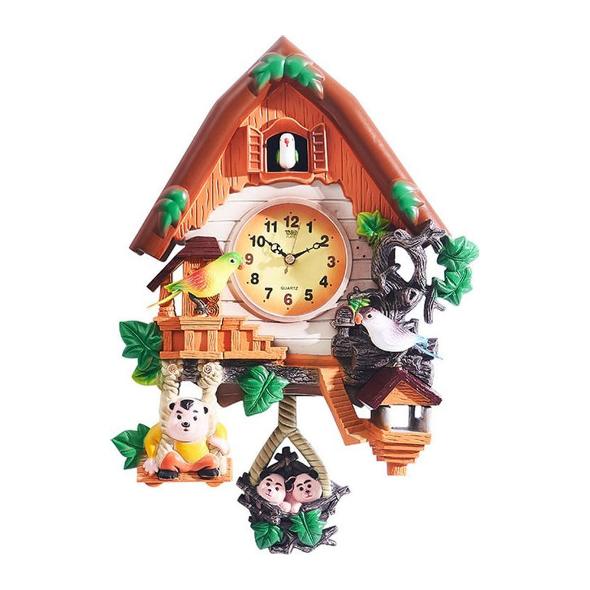ZJMZYM Kuckucksuhr mit Pendel, analoge Wanduhr im Vintage-Design für Kinder und Wohnzimmer, mehrfarbig und gelb - Bild 1