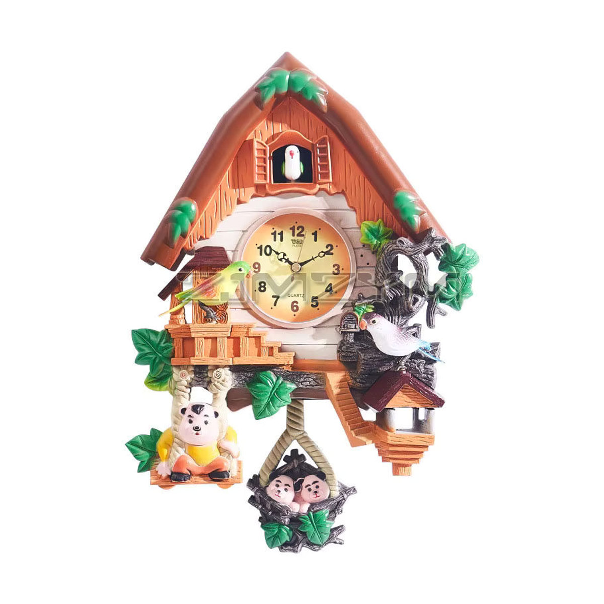 ZJMZYM Kuckucksuhr mit Pendel, analoge Wanduhr im Vintage-Design für Kinder und Wohnzimmer, mehrfarbig und gelb - Bild 2