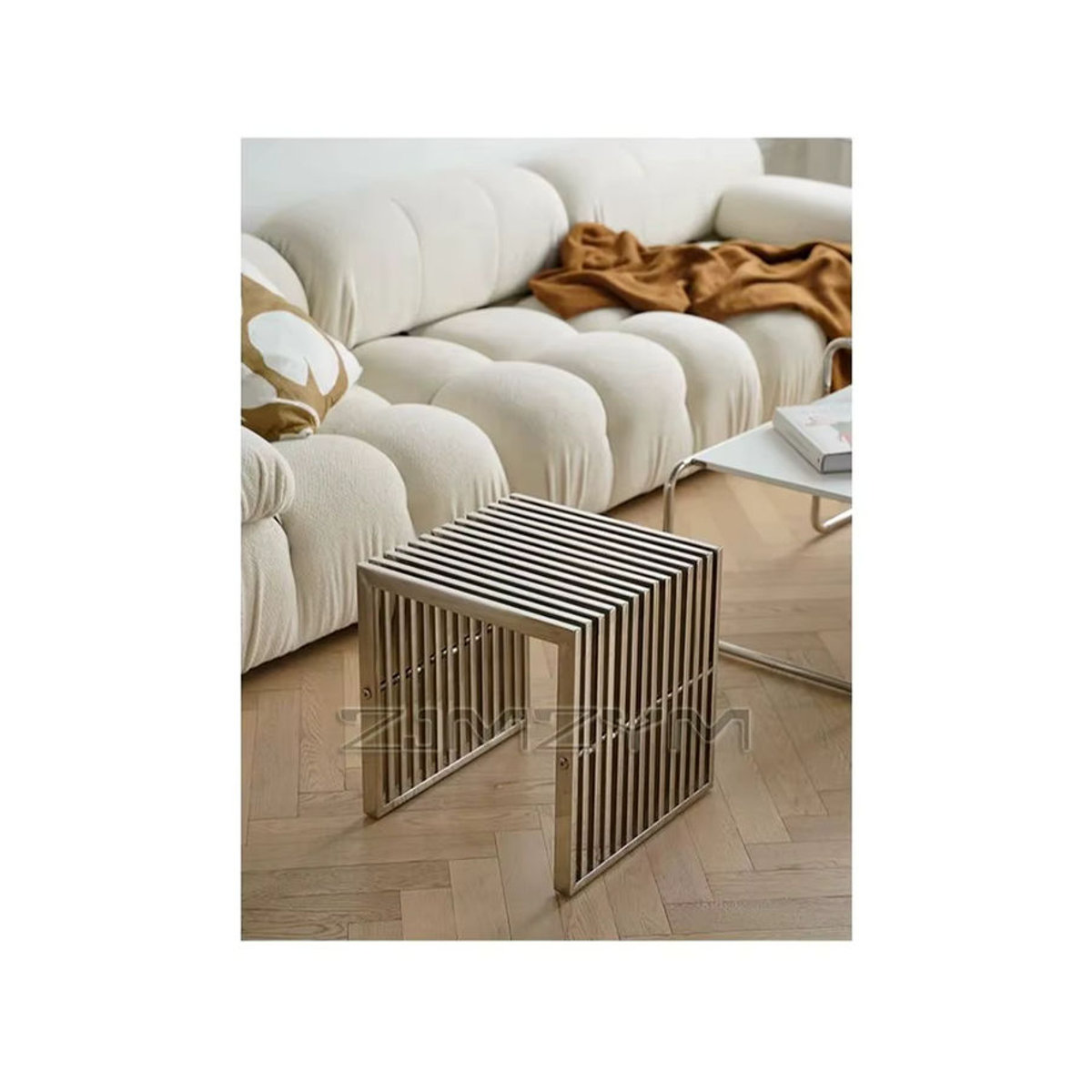 ZJMZYM Minimalistische Bank aus Edelstahl als niedriger Hocker für das Wohnzimmer und als Schuhhocker - Bild 3