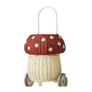 ZJMZYM Rattan Aufbewahrungskorb in Pilzform, mehrfarbig rot, skandinavische Dekoration für Kinderzimmer und Fotografie-Requisiten