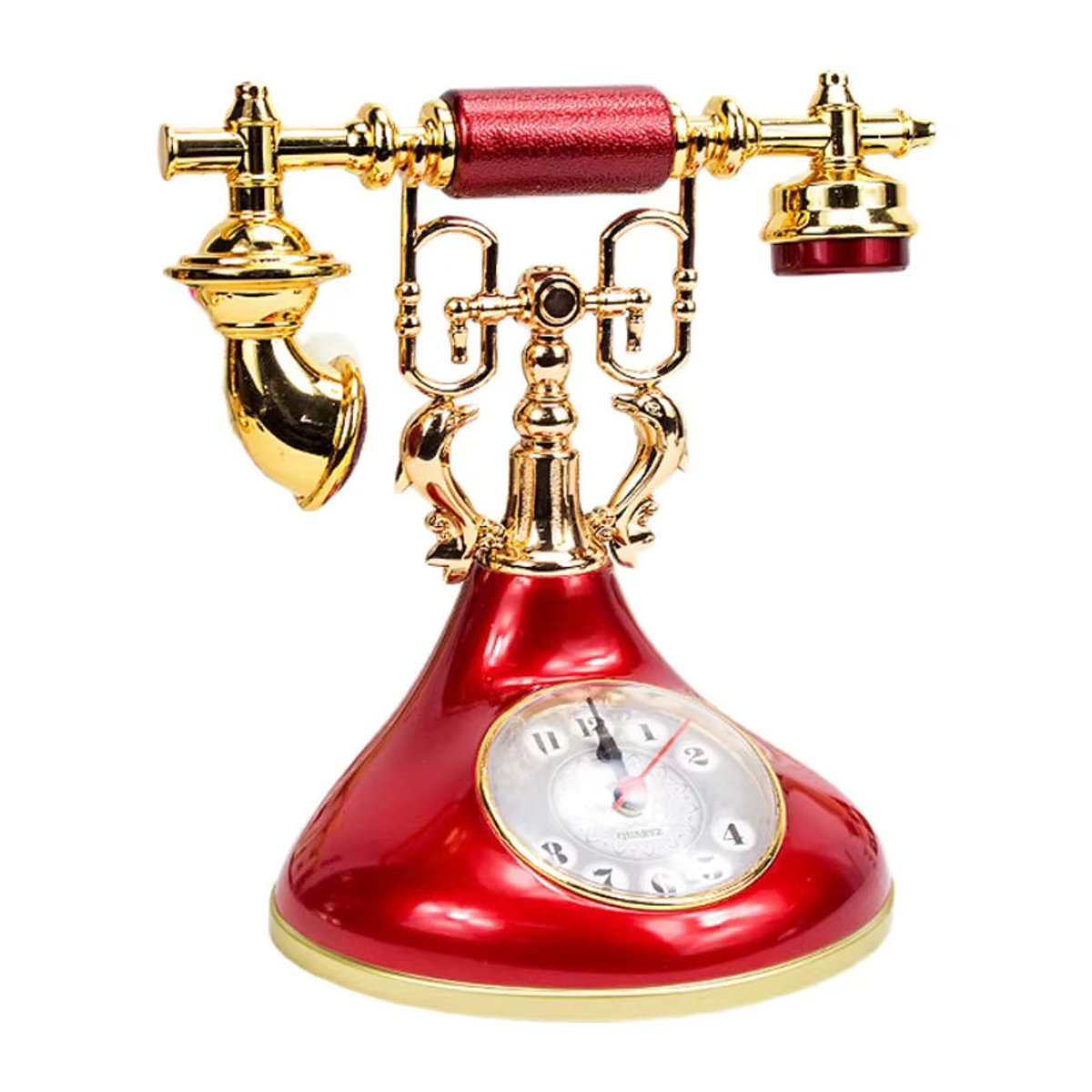 ZJMZYM Retro Telefon Wecker in Rot, Vintage Analog Wecker aus Metall als dekoratives Desktop Ornament für Nachttisch und Zimmer - Bild 4