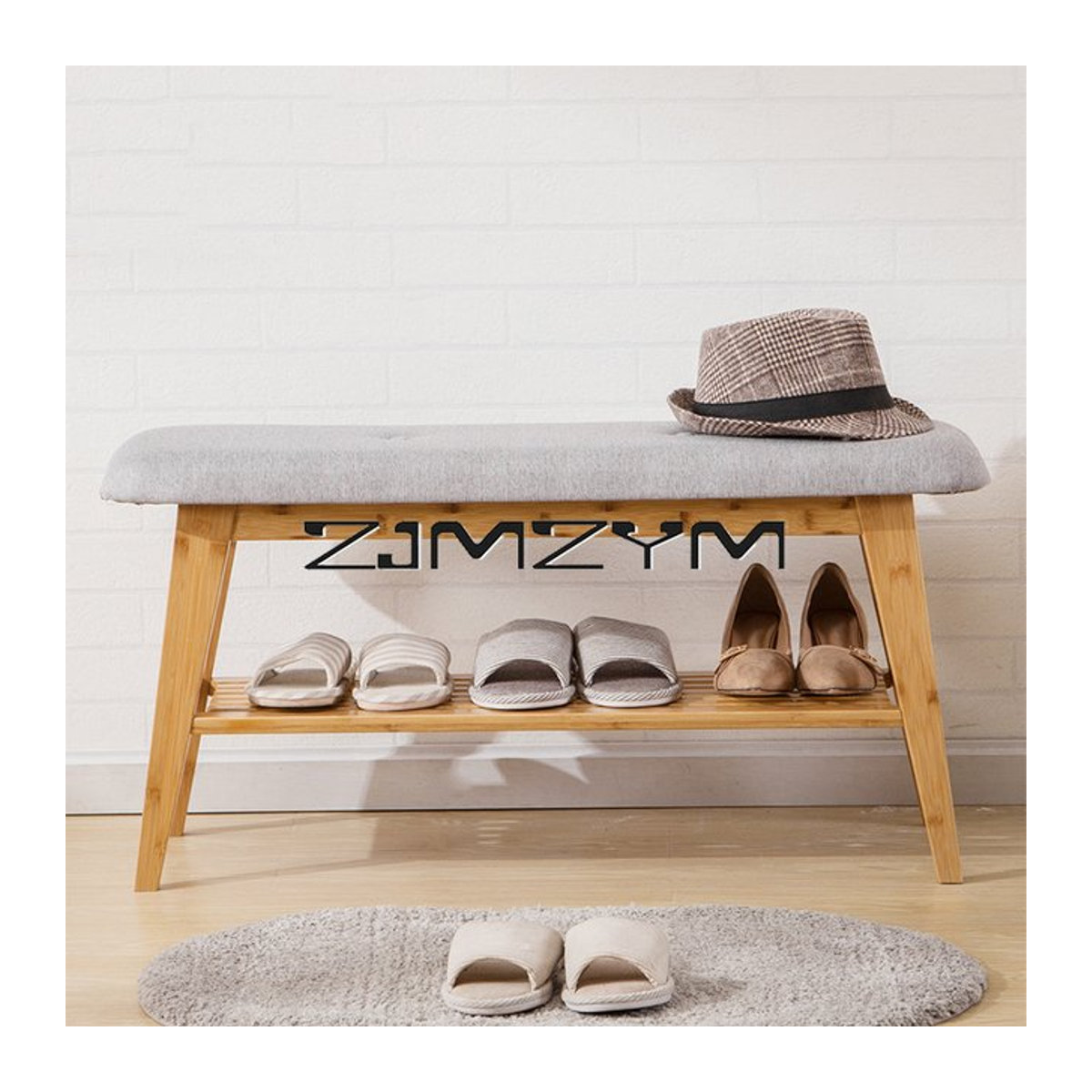 ZJMZYM Schuhbank im skandinavischen Stil mit Schuhregal, Grau, Stoff und Holz - Bild 1