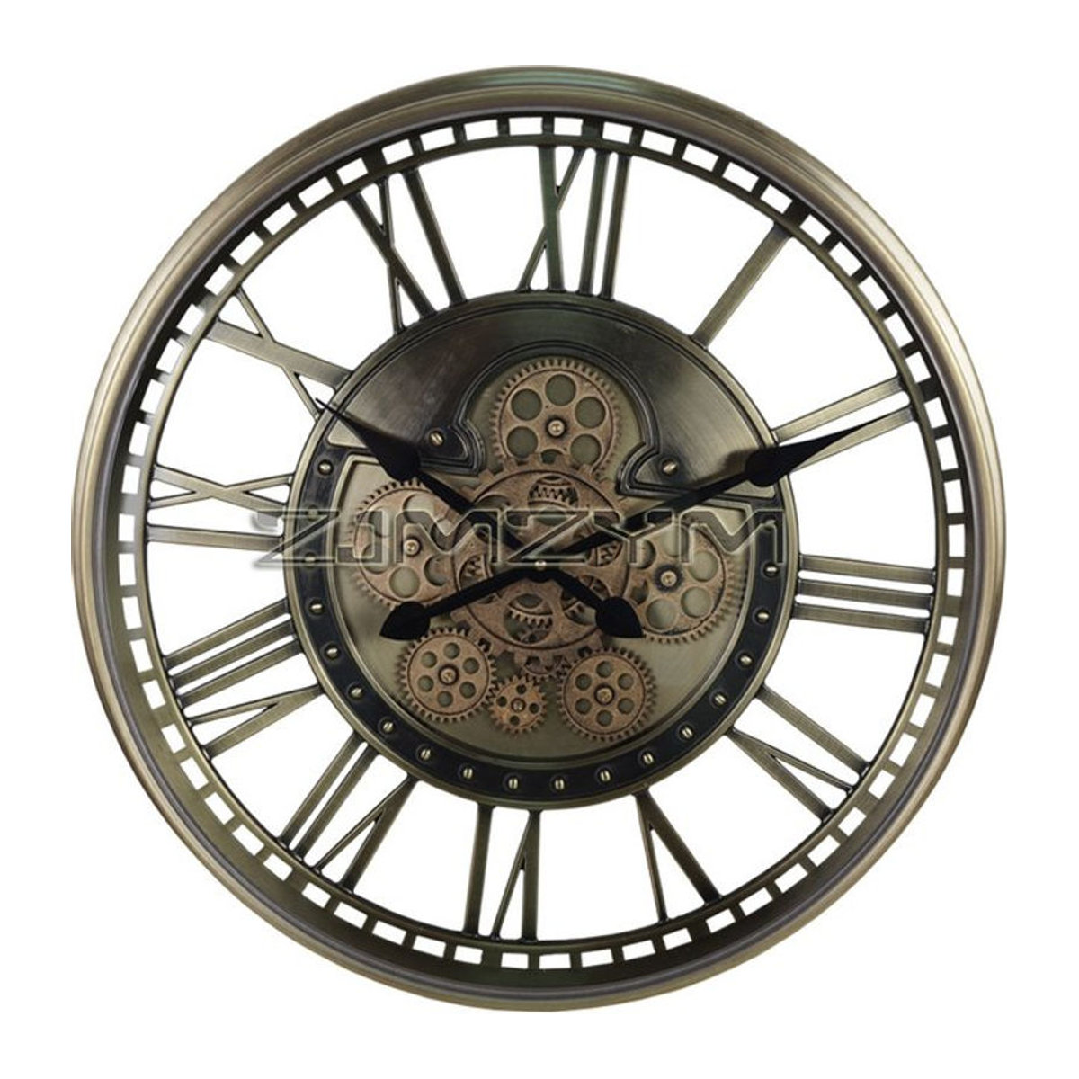 ZJMZYM Vintage Wanduhr aus Metall mit beweglichen Zahnrädern und Glasabdeckung, Analog, Rund, Durchmesser: 53,5 cm, Farben: Braun und Silber - Bild 1
