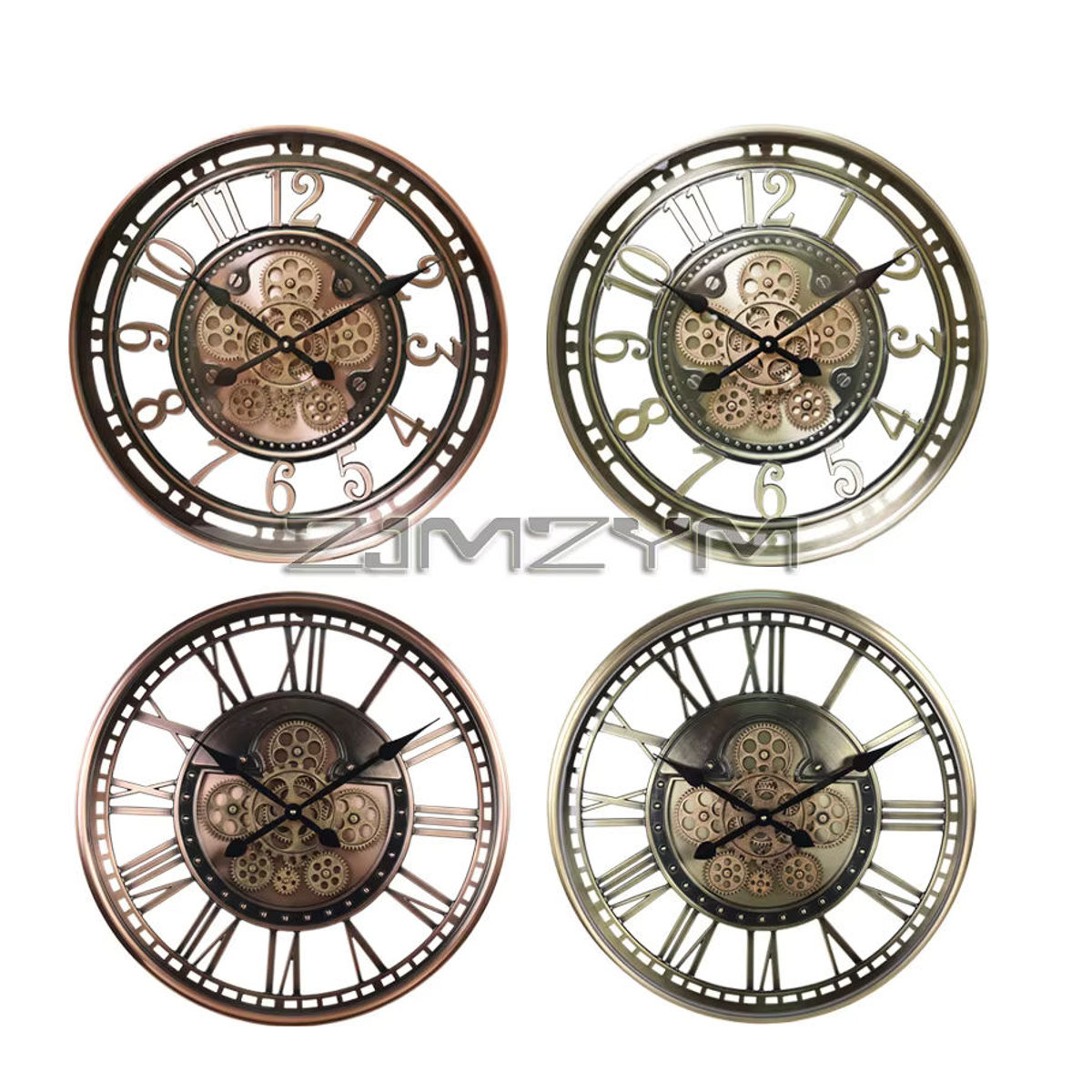 ZJMZYM Vintage Wanduhr aus Metall mit beweglichen Zahnrädern und Glasabdeckung, Analog, Rund, Durchmesser: 53,5 cm, Farben: Braun und Silber - Bild 2
