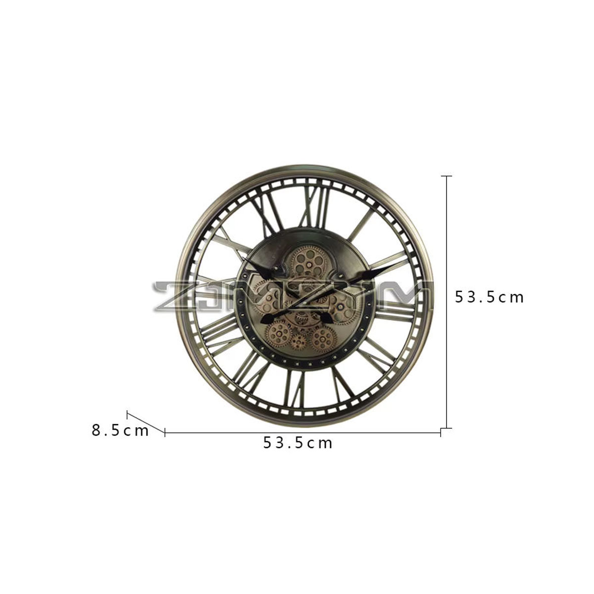 ZJMZYM Vintage Wanduhr aus Metall mit beweglichen Zahnrädern und Glasabdeckung, Analog, Rund, Durchmesser: 53,5 cm, Farben: Braun und Silber - Bild 3