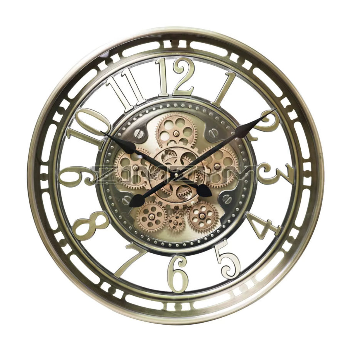 ZJMZYM Vintage Wanduhr aus Metall mit beweglichen Zahnrädern und Glasabdeckung, Analog, Rund, Durchmesser: 53,5 cm, Farben: Braun und Silber - Bild 5
