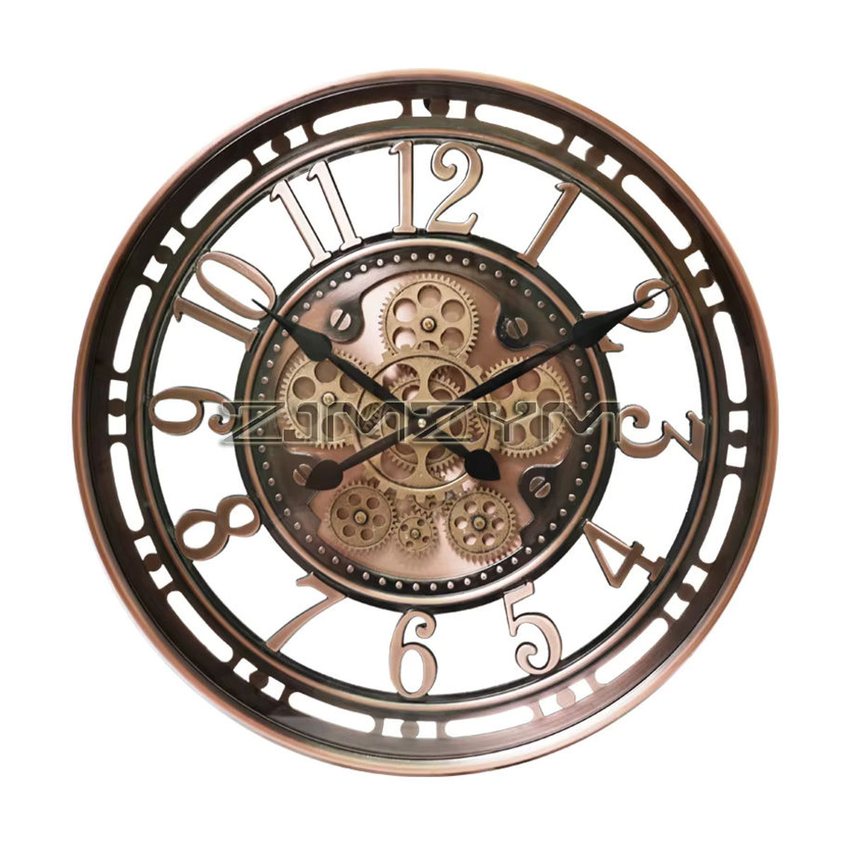 ZJMZYM Vintage Wanduhr aus Metall mit beweglichen Zahnrädern und Glasabdeckung, Analog, Rund, Durchmesser: 53,5 cm, Farben: Braun und Silber - Bild 6