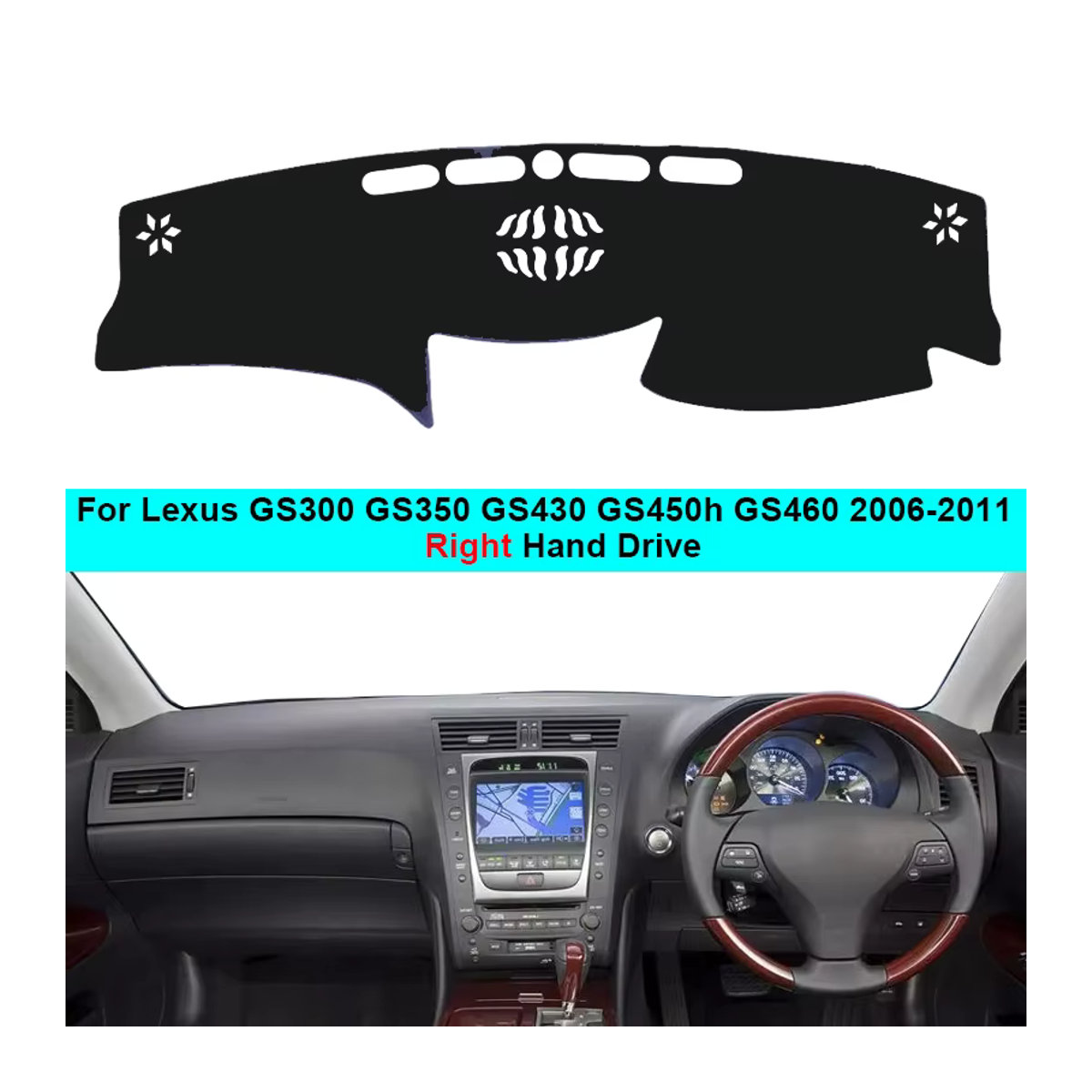 ZJZKZR Dashboard Abdeckung für Lexus GS GS300 GS350 GS430 GS450h GS460 (2006 - 2011), 2 Schichten, Schwarz - Bild 2