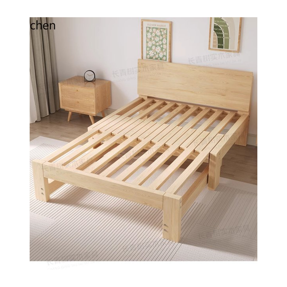 ZML ausziehbares Bett aus massivem Holz in Braun, multifunktionales Klappschlafsofa im minimalistischen Design - Bild 1