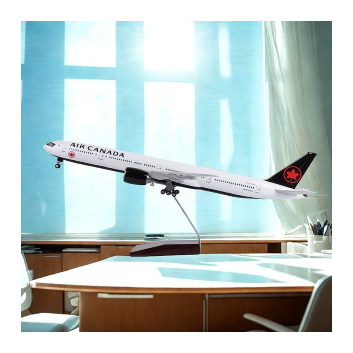 ZOCO Flugzeugmodell Air Canada 777 B777 im Maßstab 1:157, weißes Kunstharz-Modell mit Licht und Fahrwerk - Bild 1