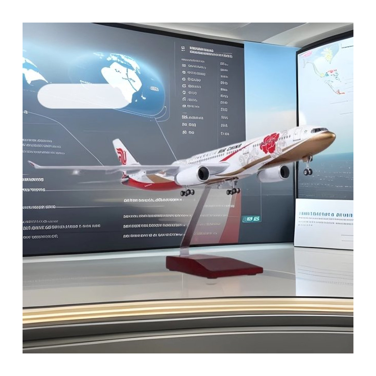 ZOCO Flugzeugmodell Air China A330 Dekoration im Maßstab 1:135 aus Kunstharz mit LED-Beleuchtung und Fahrwerk in Weiß - Bild 1
