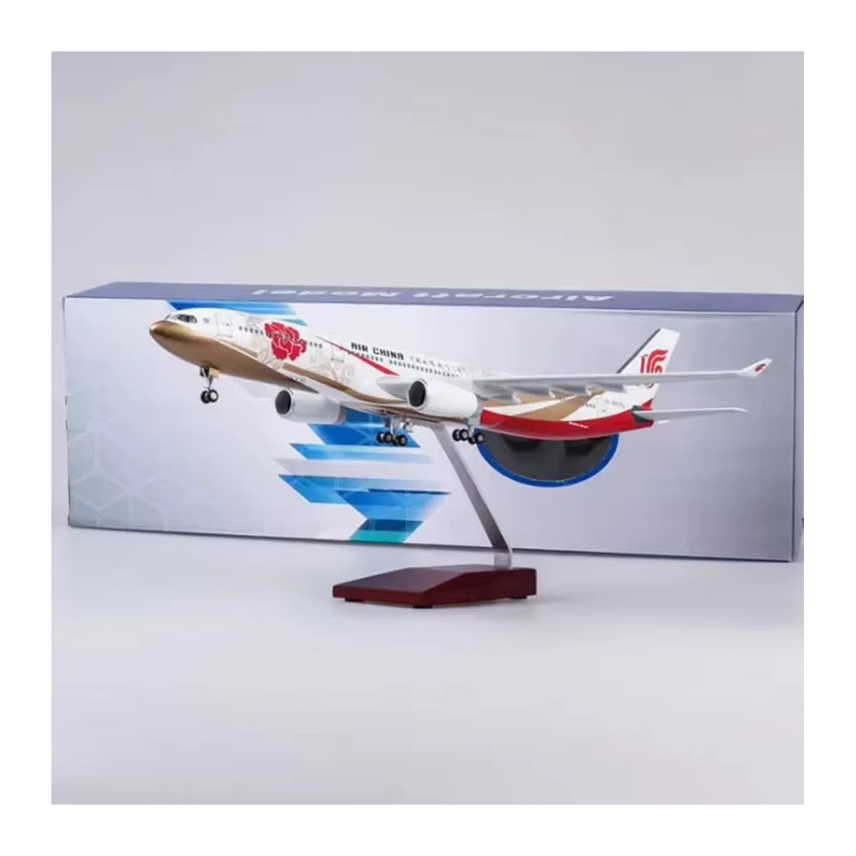 ZOCO Flugzeugmodell Air China A330 Dekoration im Maßstab 1:135 aus Kunstharz mit LED-Beleuchtung und Fahrwerk in Weiß - Bild 2