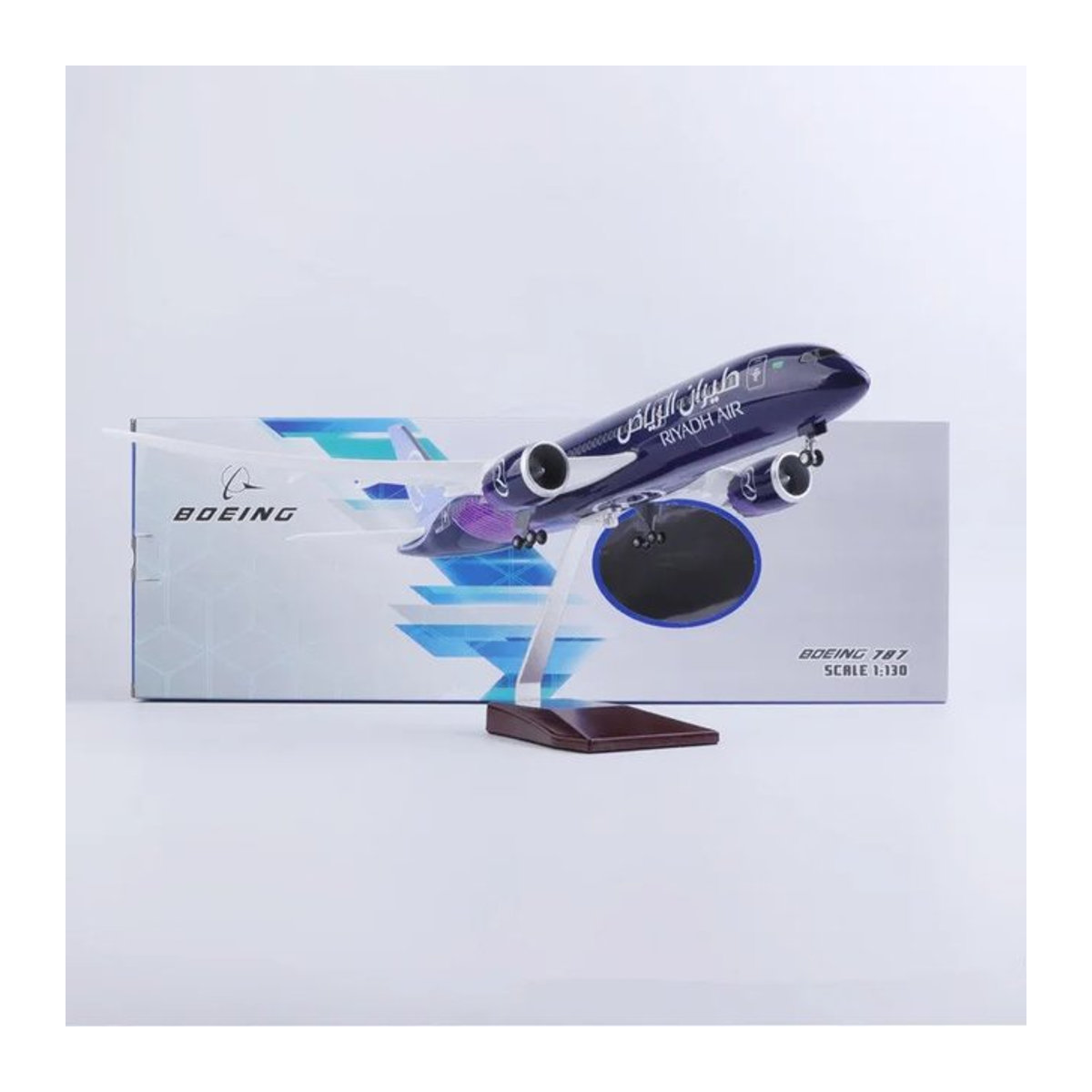 ZOCO Riyadh Air B787 Modellflugzeug aus Druckguss und Kunstharz mit LED-Licht in Blau, Breite: 43 cm - Bild 1