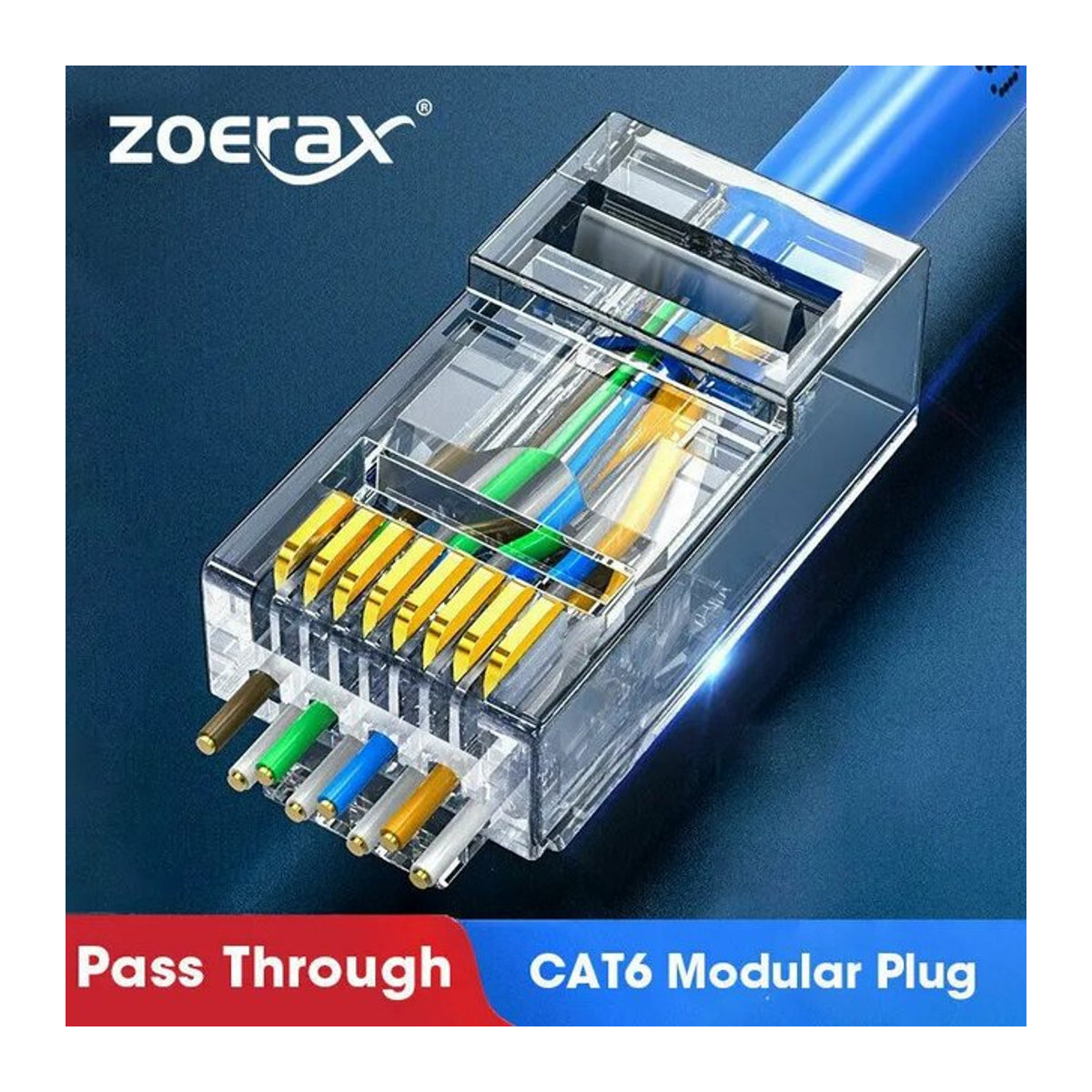 Zoerax RJ45 Modulare Netzwerkstecker UTP für Cat6a Cat6 Cat5e mit 30μ vergoldeten Kontakten und 1,2mm Lochung in Gold - Bild 1