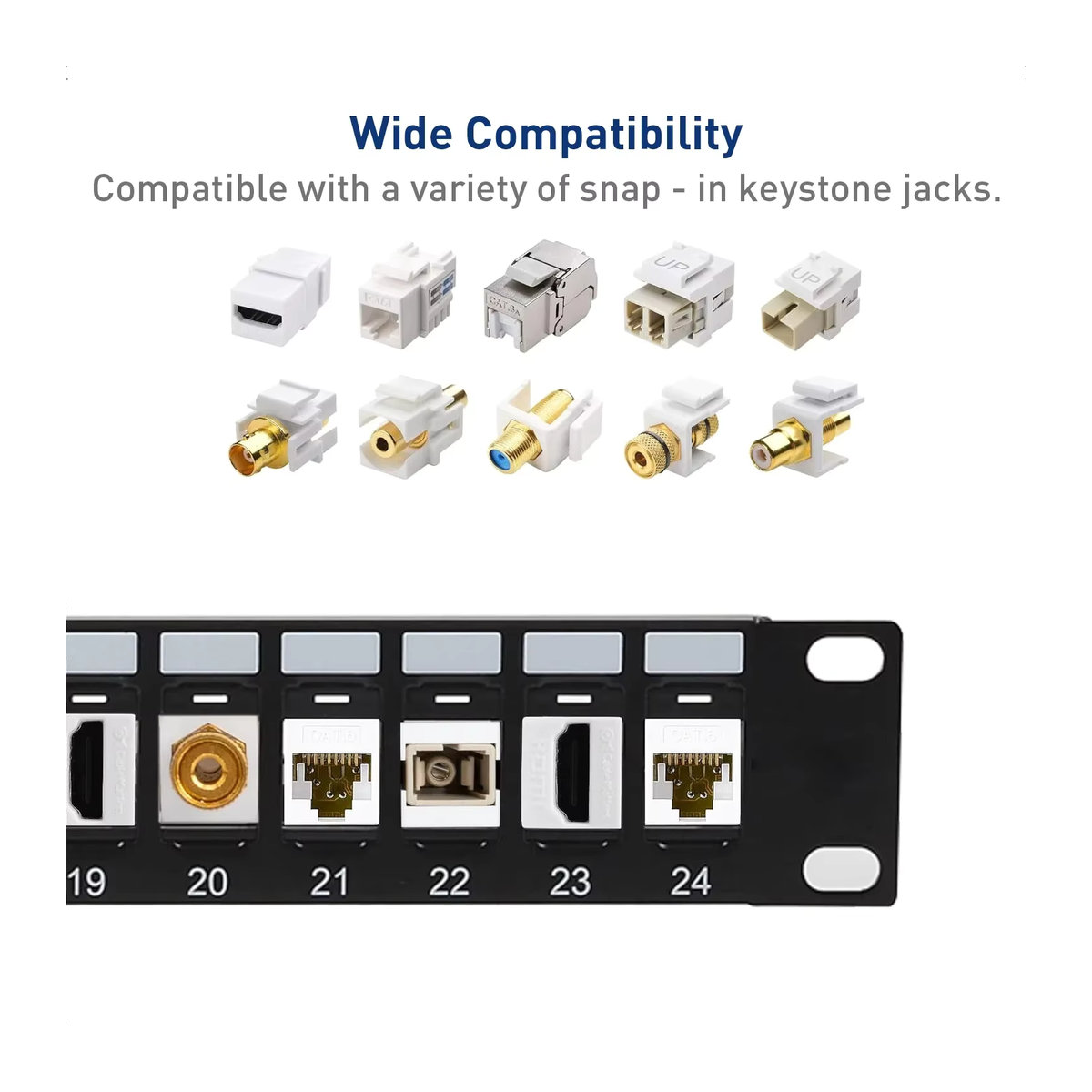 ZoeRax RJ45 Patchpanel Schwarz mit geschirmten CAT7 Keystone-Buchsen, 1U 19-Zoll Patchpanel mit abnehmbarer Rückwand für CAT7/6A Ethernet-Kabel - Bild 5