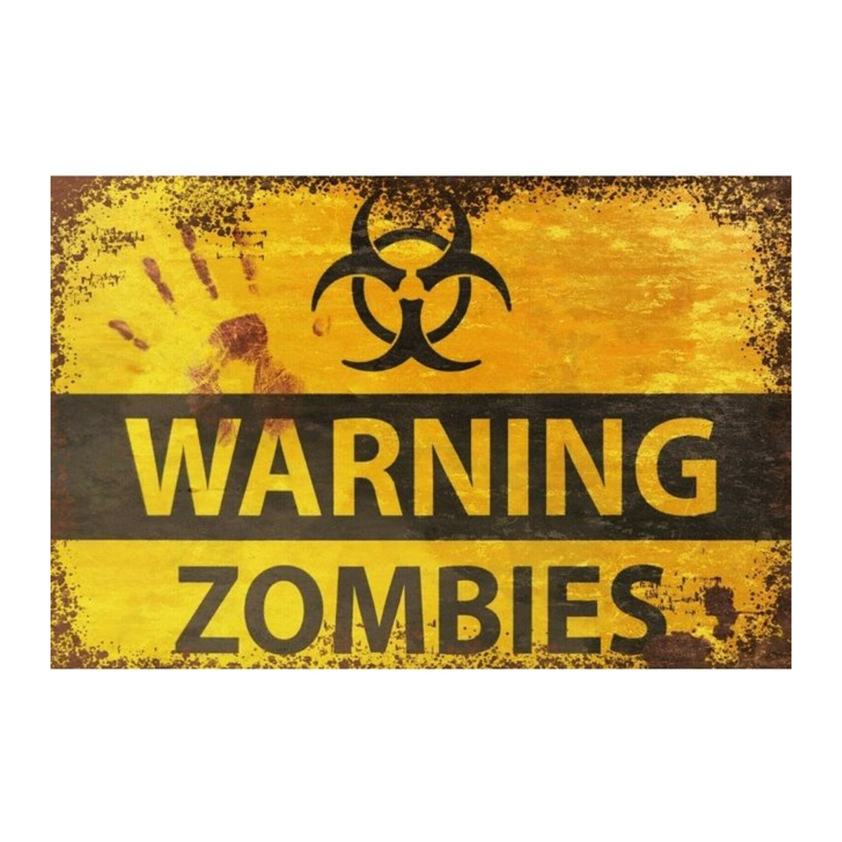 Zombie Warning Vintage Retro-Stil Metallschild Hello Young in Gelb für Wandmontage - Bild 1