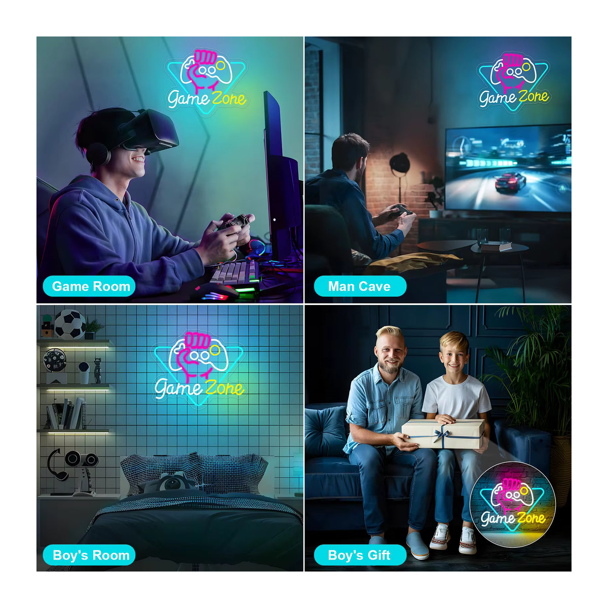 Zome Neon Zeichen LED Wanddeko aus Acryl in Bunt für Gaming und Schlafzimmer, USB Powered, B/H: 41 x 27,5 cm - Bild 6