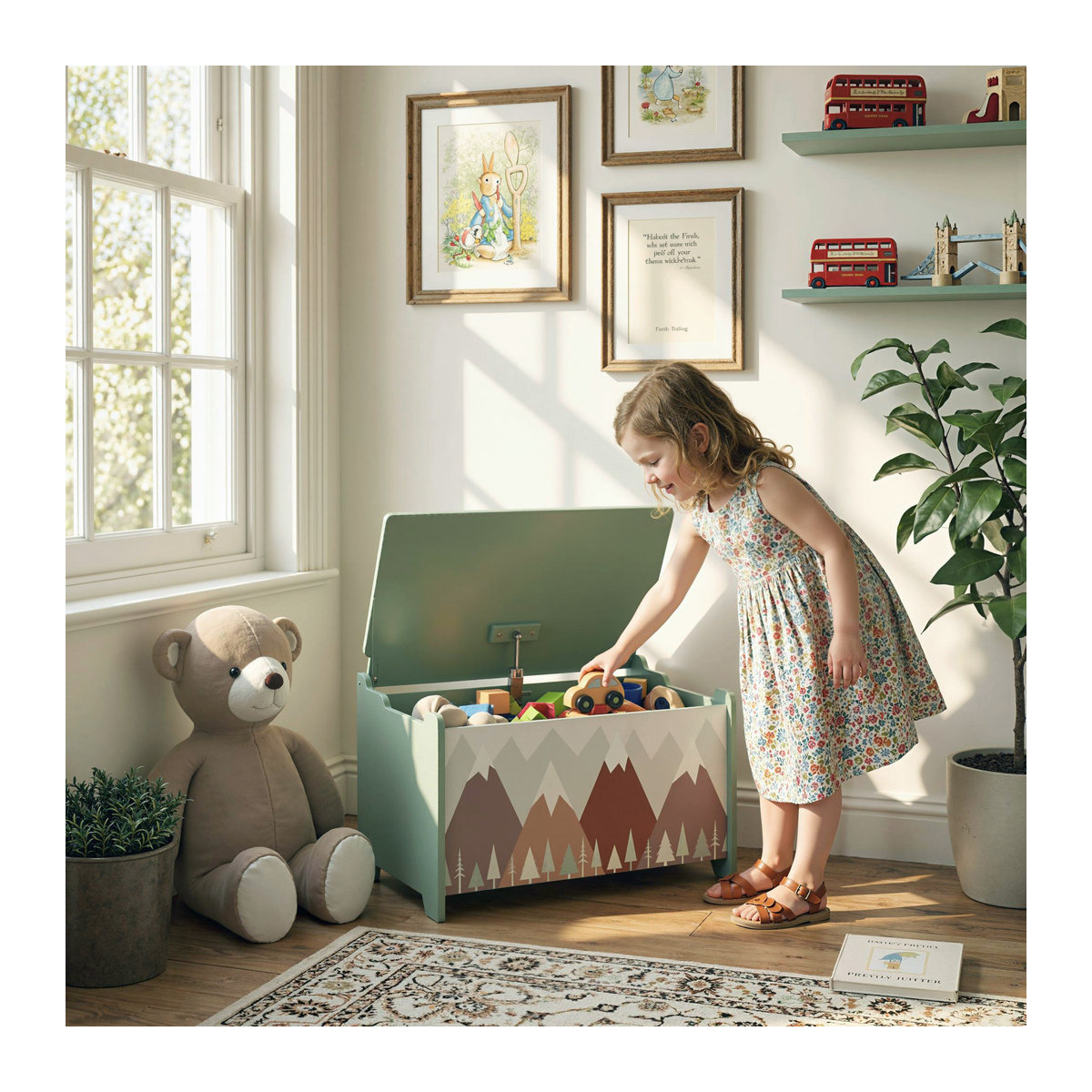 ZONEKIZ Spielzeugkiste mit Deckel und Tierdesign in Grün, B/H/L: 37 x 60 x 39 cm - Bild 2