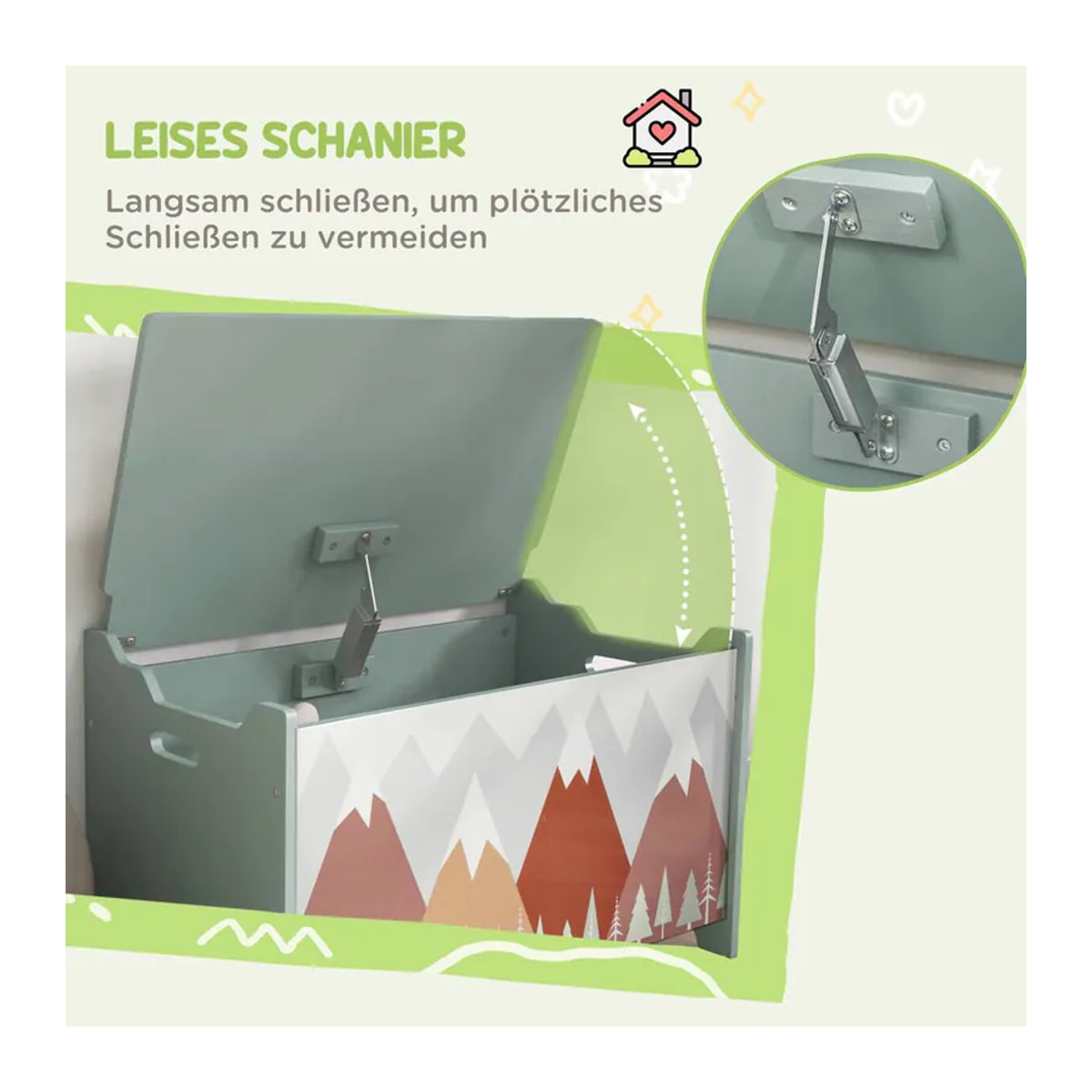 ZONEKIZ Spielzeugkiste mit Deckel und Tierdesign in Grün, B/H/L: 37 x 60 x 39 cm - Bild 5