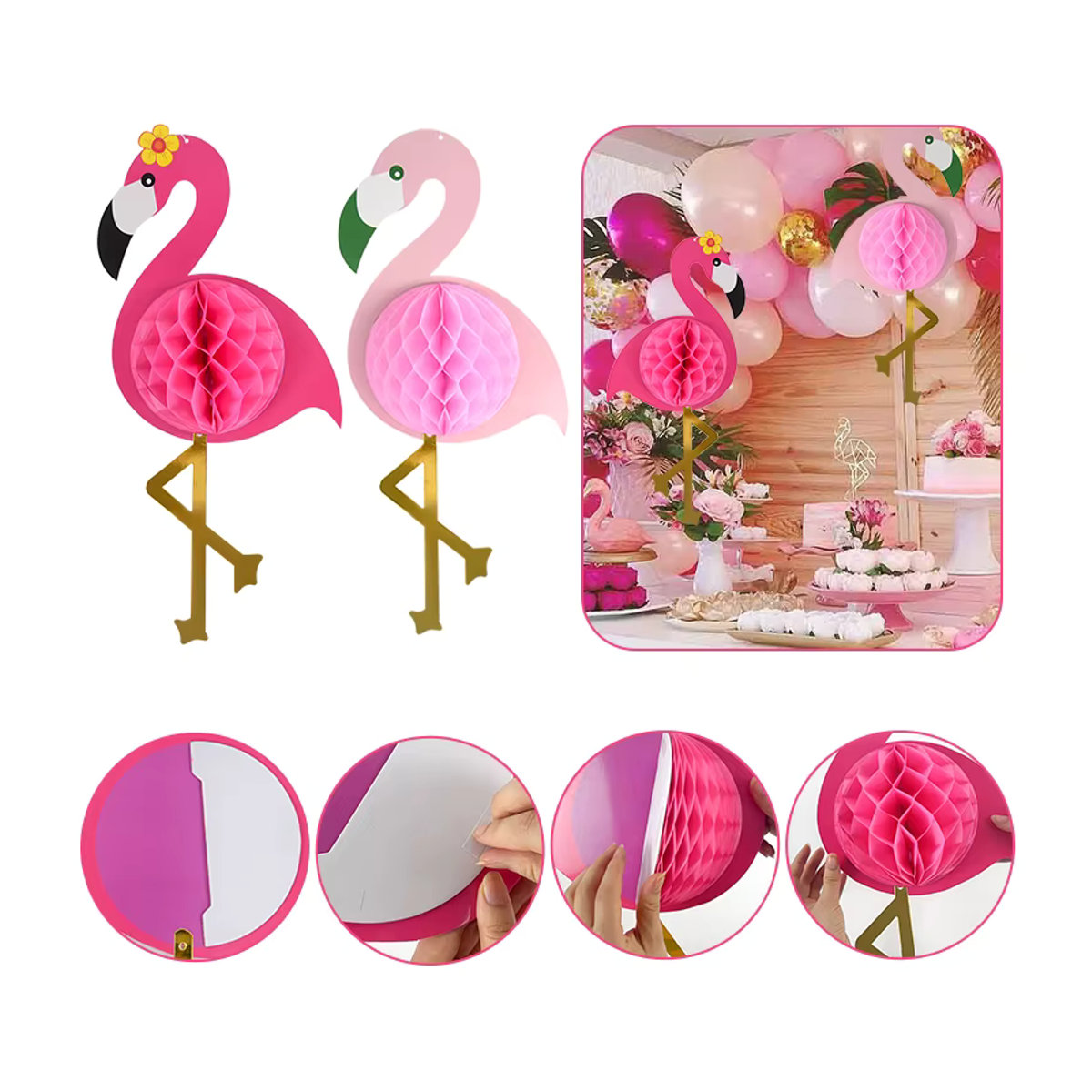 ZQCXLD Flamingo Waben Papier Ball Dekoration in Rosa für Hawaii und Geburtstagspartys - Bild 6