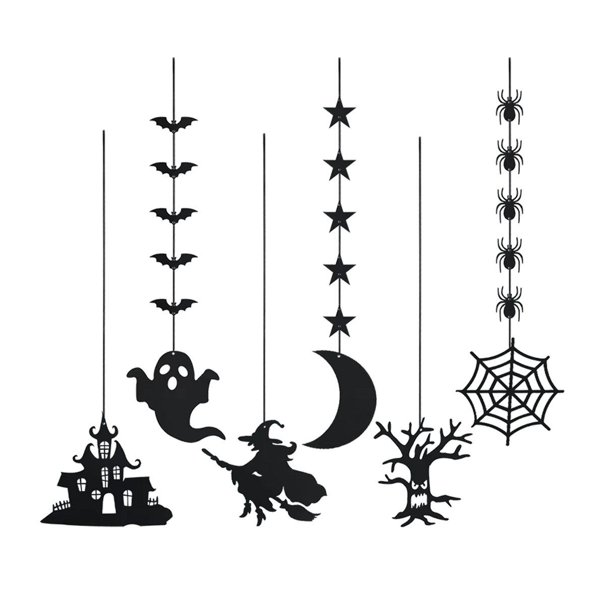 ZQCXLD Halloween Girlande aus Filz mit Spinne, Geist und Fledermaus in Schwarz, 6er Set hängende Partydekoration im Gothic Stil - Bild 5