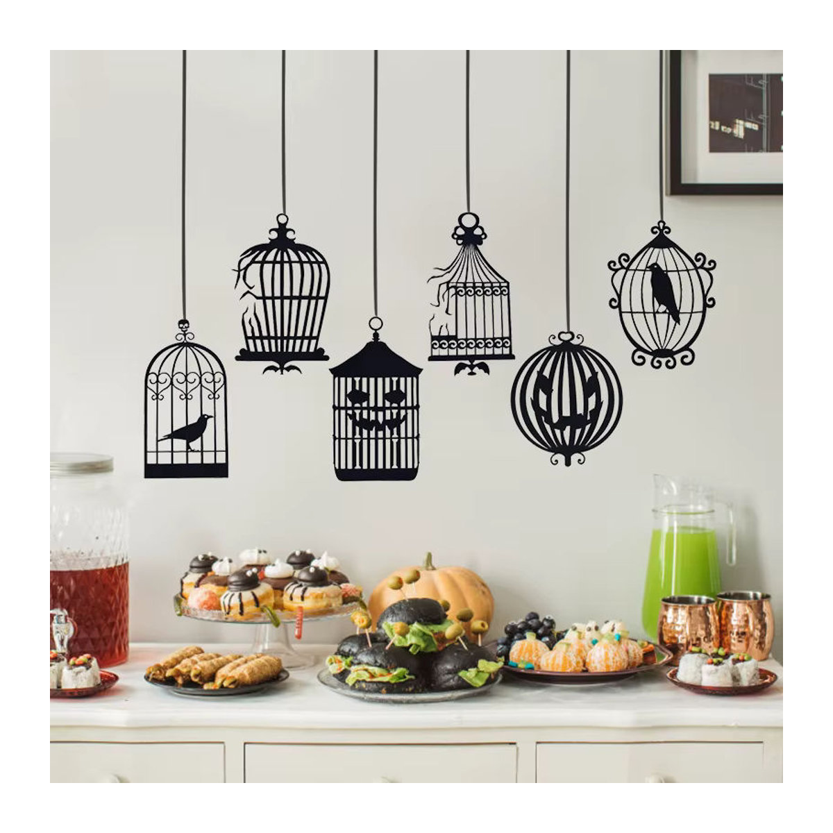 ZQCXLD Halloween Girlande mit schwarzen Papier-Krähen und Vogelkäfig-Anhängern zur Dekoration für Party und Spukhaus - Bild 3