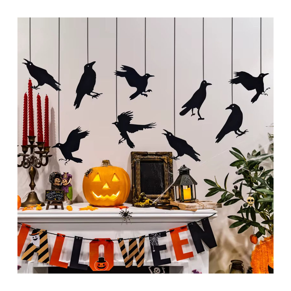 ZQCXLD Halloween Girlande mit schwarzen Papier-Krähen und Vogelkäfig-Anhängern zur Dekoration für Party und Spukhaus - Bild 4