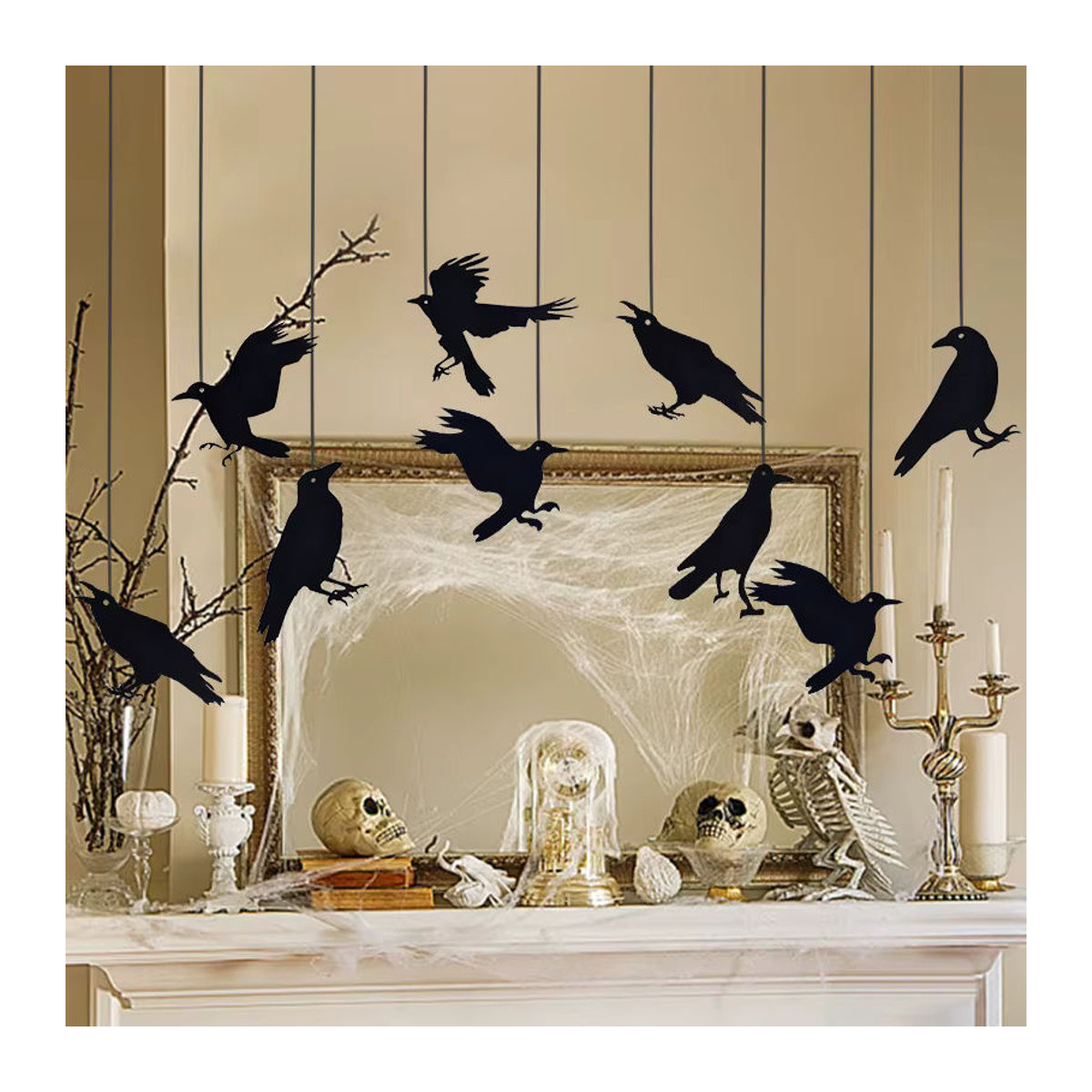ZQCXLD Halloween Girlande mit schwarzen Papier-Krähen und Vogelkäfig-Anhängern zur Dekoration für Party und Spukhaus - Bild 5