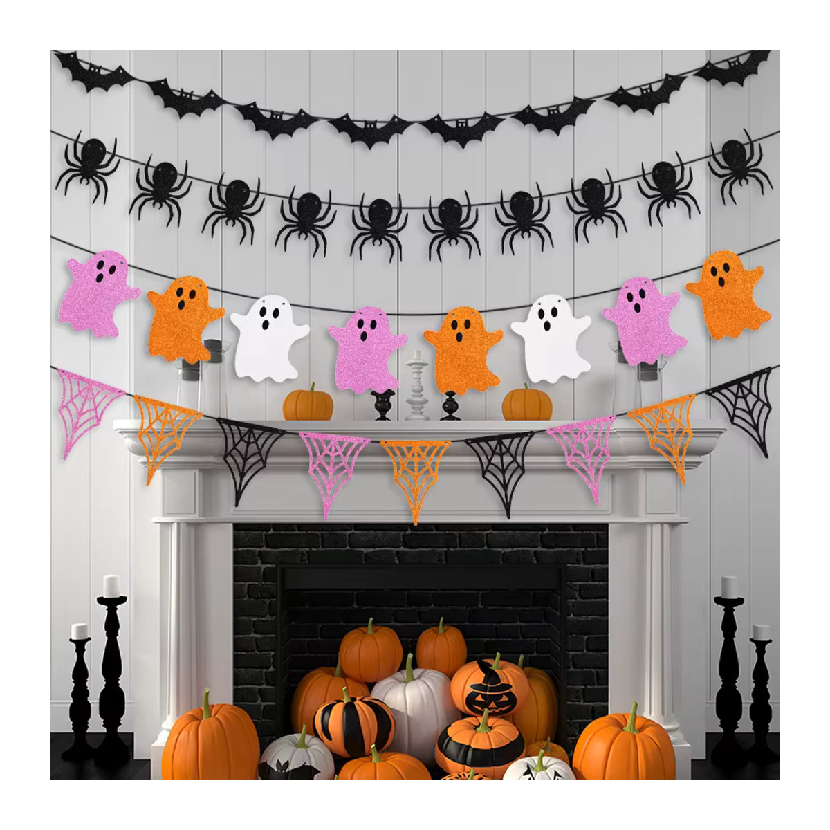 ZQCXLD Halloween Papier Girlande mit Fledermaus, Spinne und Geist in Mehrfarbig für DIY Party Dekorationen - Bild 2