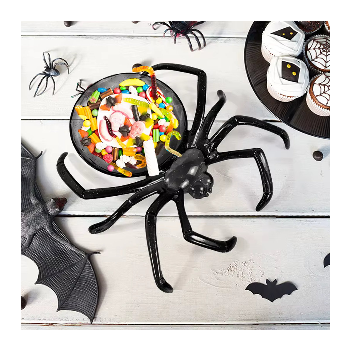 ZQCXLD Halloween Spinnenform Schüssel aus Kunstharz in Schwarz für Obst, Süßigkeiten oder Tischdekoration - Bild 4