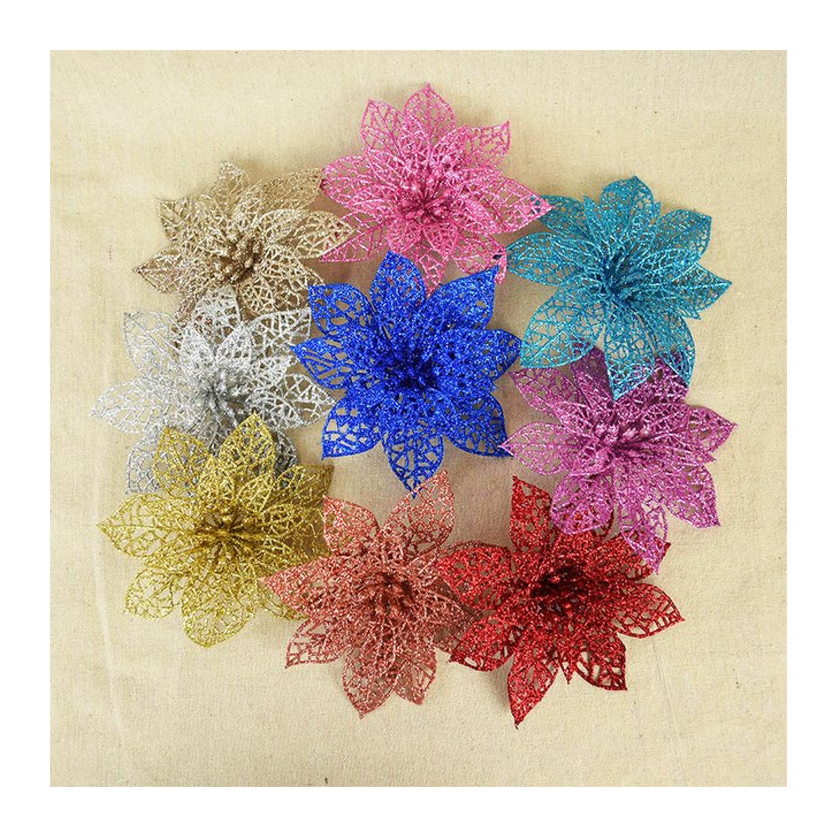 ZQCXLD Künstliche Rosen mit Glitter für Weihnachts-Dekoration und DIY-Kränze, Mehrfarbig, 5 Stück - Bild 1