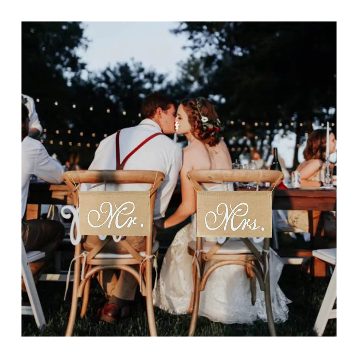 ZQCXLD Mr.Mrs. Wedding Stuhllehnen Banner aus Jute in Beige und Braun, rustikale Deko-Flaggen für Braut und Bräutigam - Bild 2