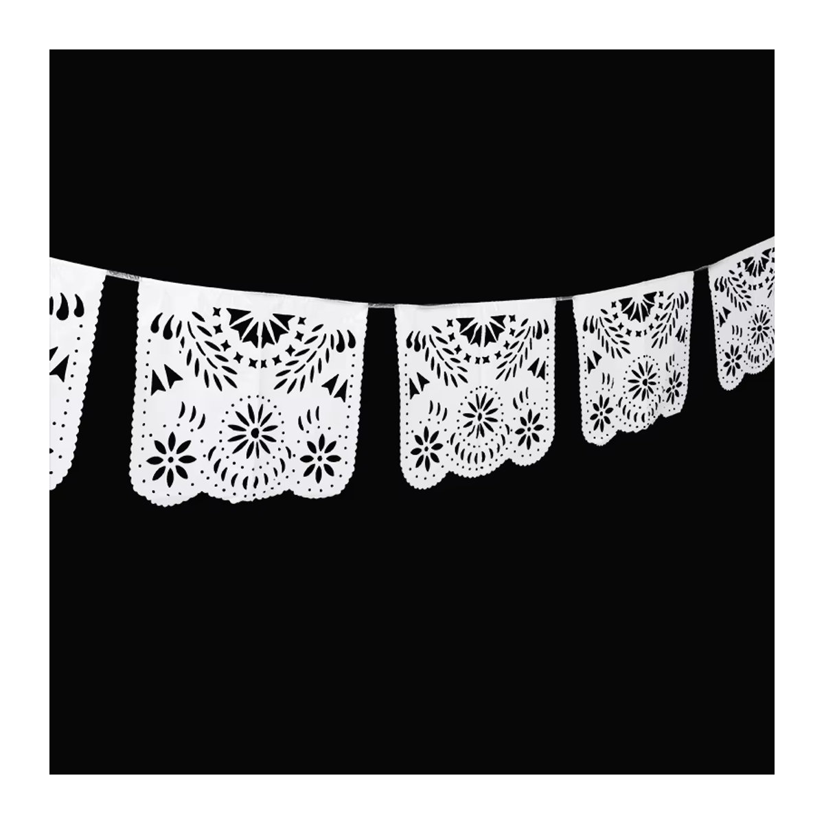 ZQCXLD Papel Picado Banner Weiß aus Kunststoff für Hochzeit und Cinco De Mayo als hängende Party-Dekoration mit Blumen- und geometrischen Mustern - Bild 4