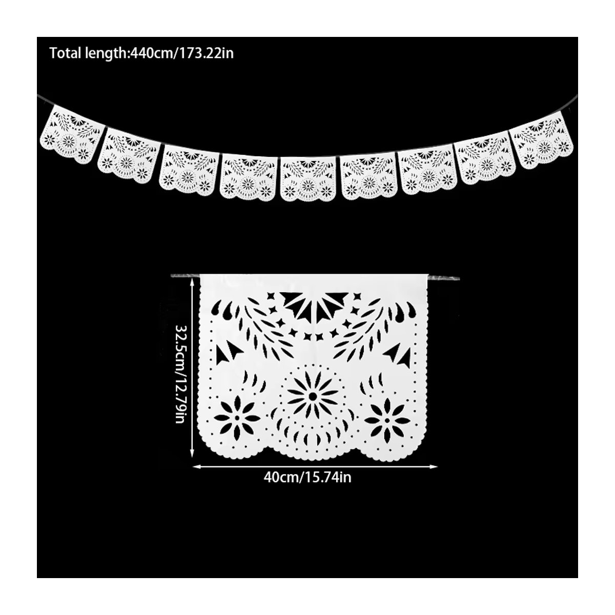 ZQCXLD Papel Picado Banner Weiß aus Kunststoff für Hochzeit und Cinco De Mayo als hängende Party-Dekoration mit Blumen- und geometrischen Mustern - Bild 6