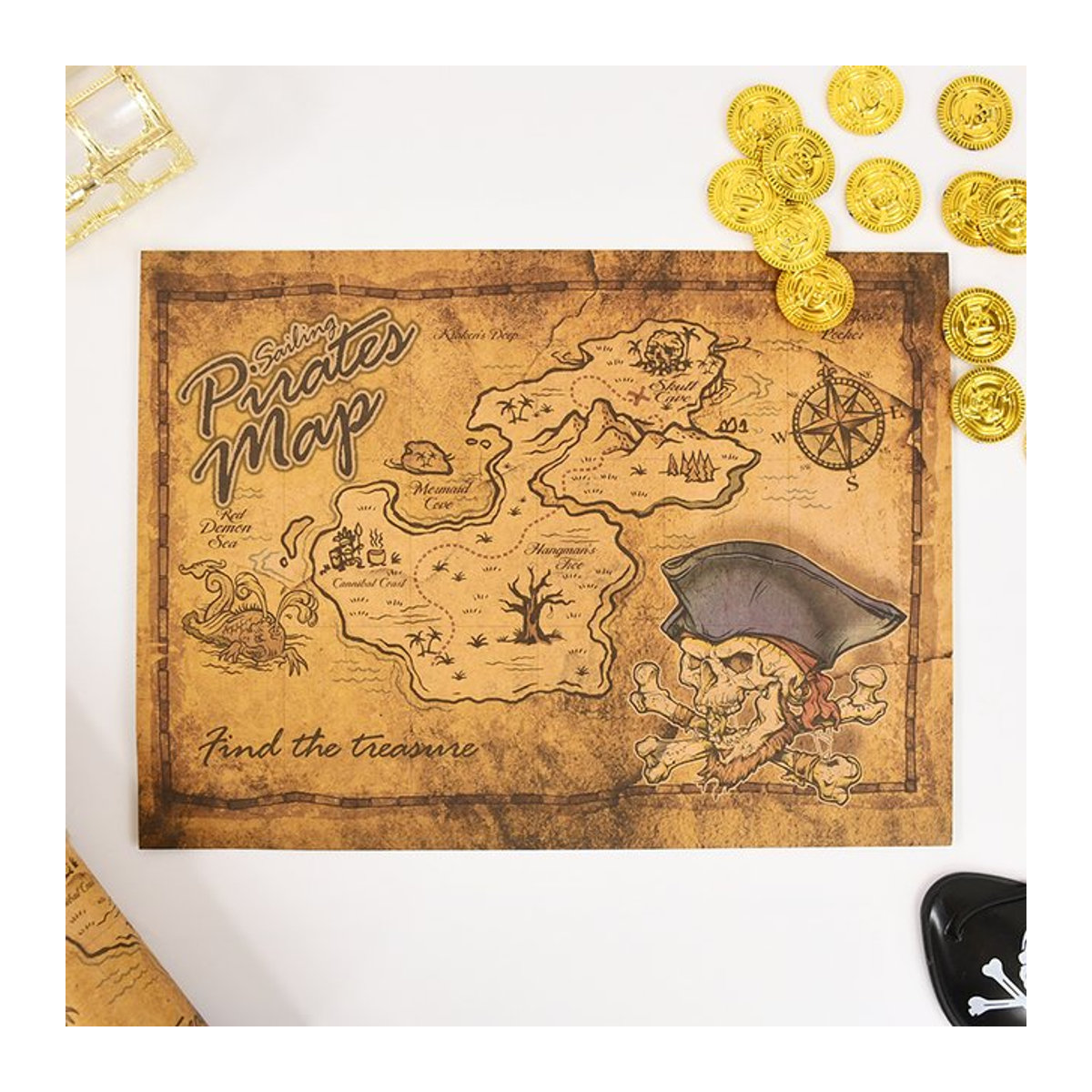 ZQCXLD Piraten Schatzsuche Karte im Vintage-Stil aus Kraftpapier, Beige, Rechteckig, Querformat - Bild 1
