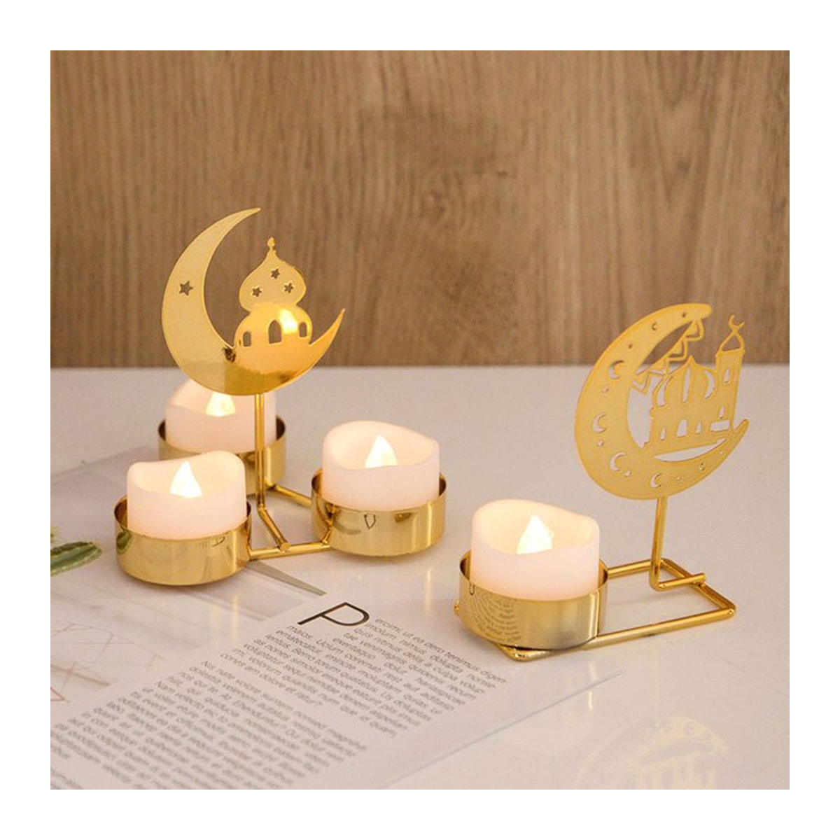 ZQCXLD Ramadan Kerzenhalter aus Metall in Gold für Teelichter, Orientalische Dekoration für Eid Mubarak und Eid Al Adha - Bild 1