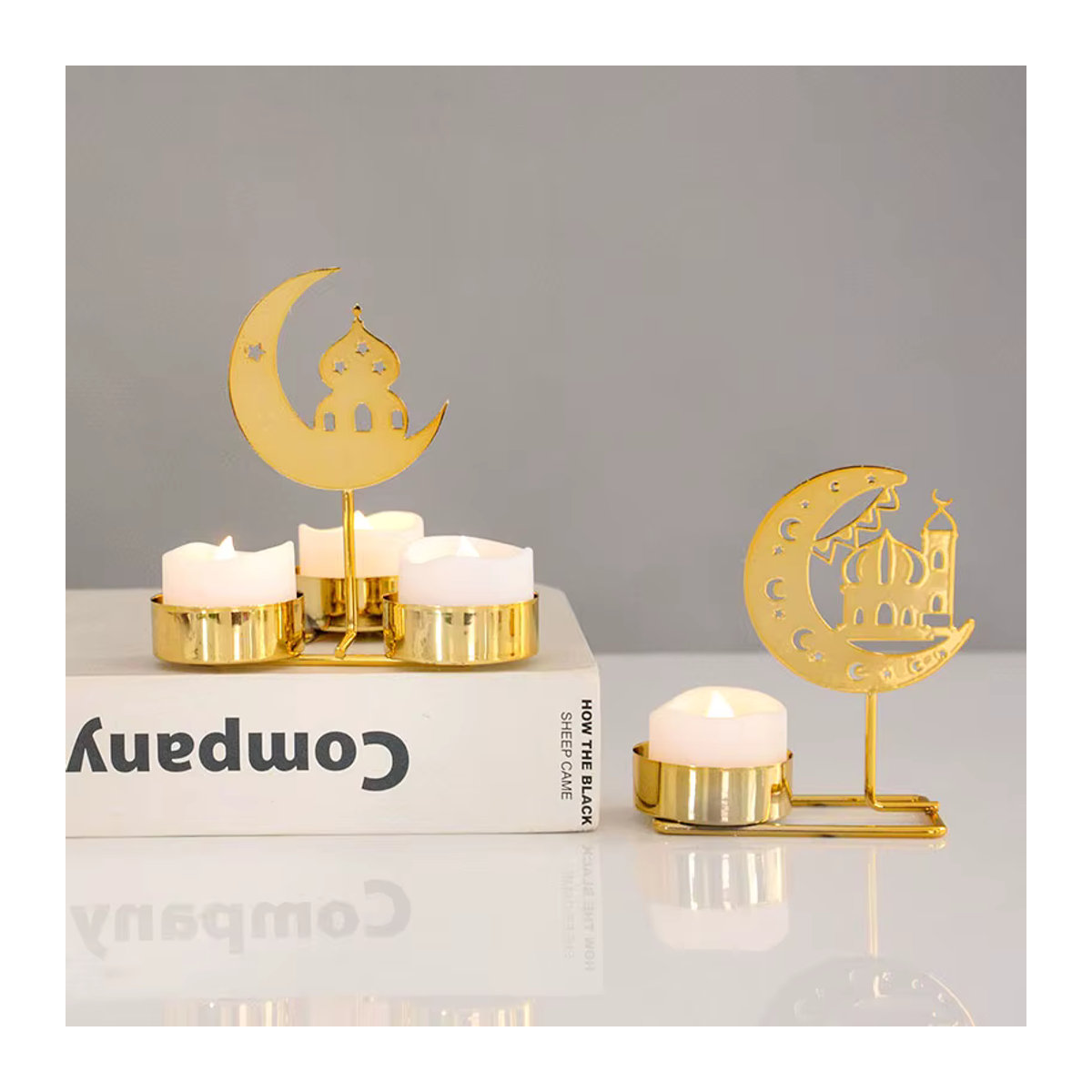 ZQCXLD Ramadan Kerzenhalter aus Metall in Gold für Teelichter, Orientalische Dekoration für Eid Mubarak und Eid Al Adha - Bild 2