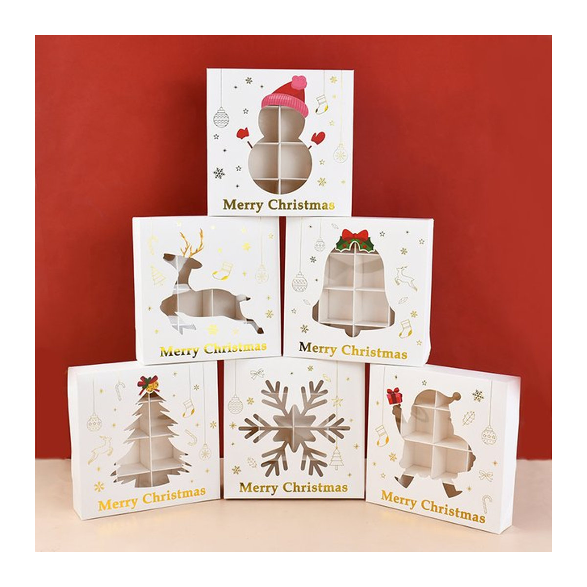 ZQCXLD Weihnachts-Geschenkboxen aus weißem Papier für Süßigkeiten und Kekse, rechteckig und stehend - Bild 1