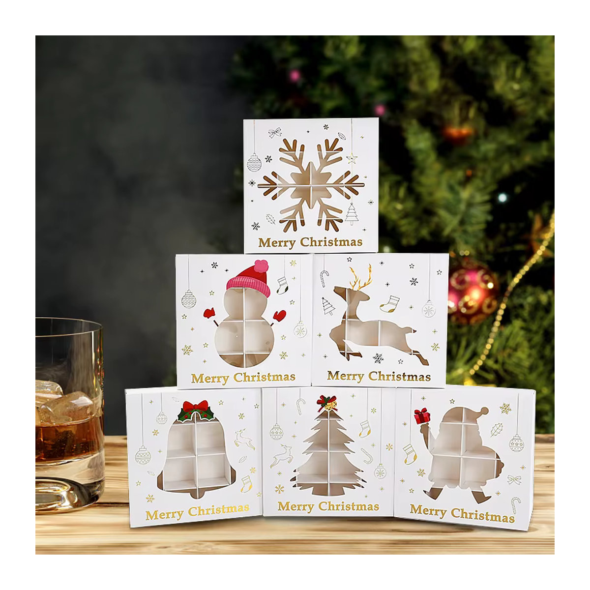 ZQCXLD Weihnachts-Geschenkboxen aus weißem Papier für Süßigkeiten und Kekse, rechteckig und stehend - Bild 3