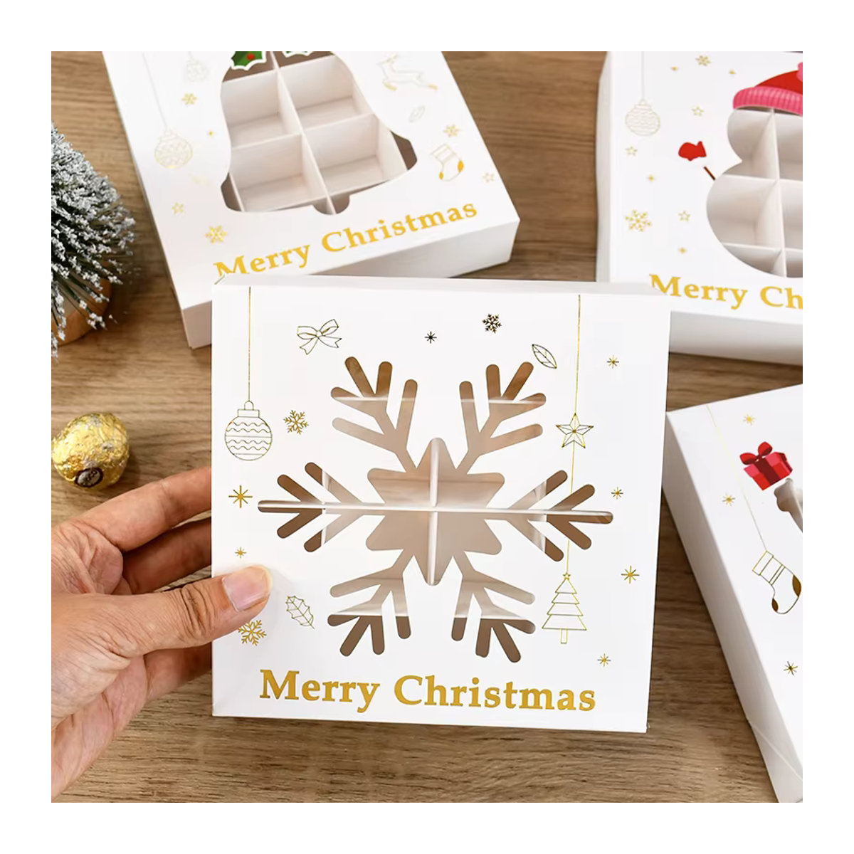 ZQCXLD Weihnachts-Geschenkboxen aus weißem Papier für Süßigkeiten und Kekse, rechteckig und stehend - Bild 4