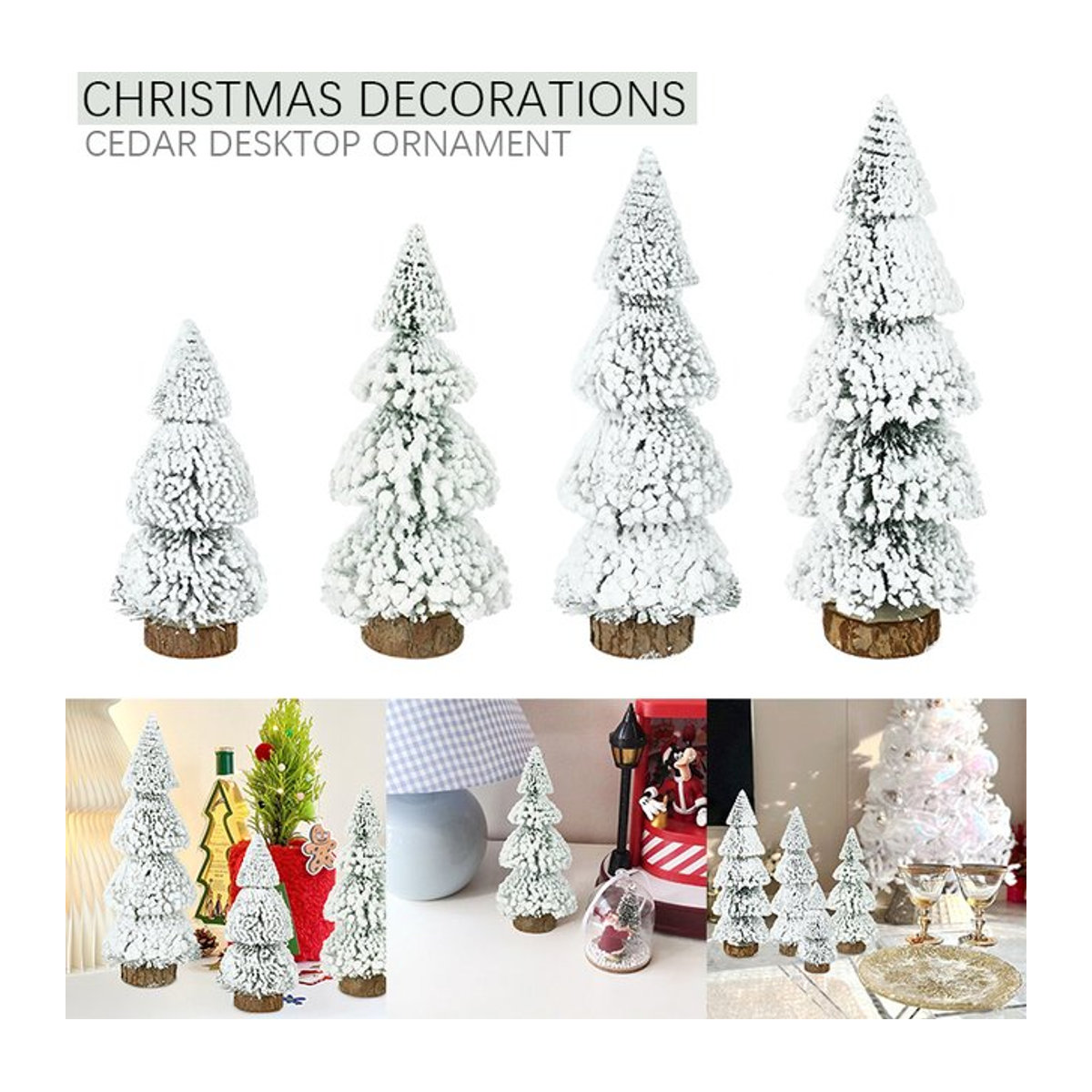 ZQCXLD Weihnachtsbaum Desktop-Dekoration Beflockte Miniatur-Tanne in Weiß mit Holzornamenten - Bild 1