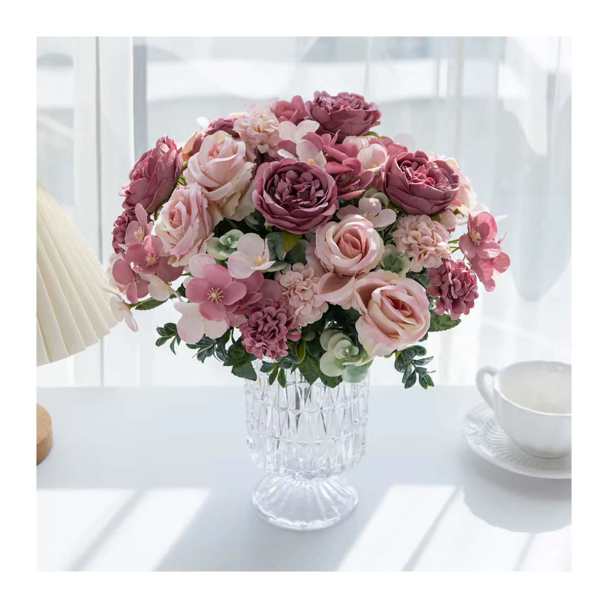 ZQCY Künstliche Blumen in Rosa aus Textil mit Rosen, Pfingstrosen und Hortensien für Hochzeiten und DIY-Dekorationen - Bild 1