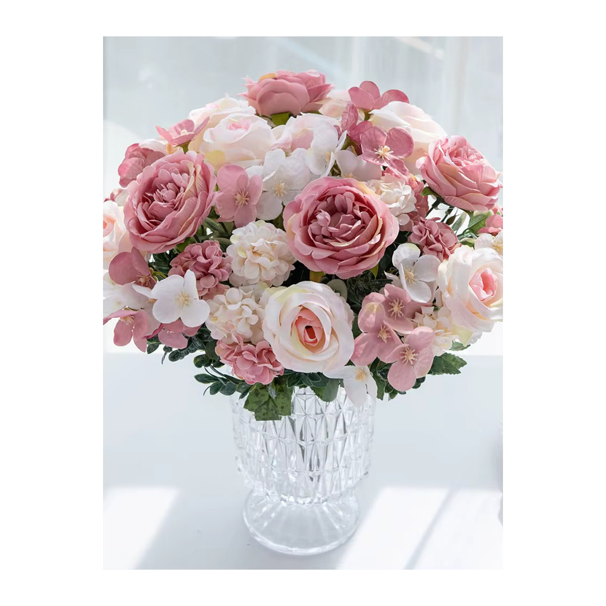 ZQCY Künstliche Blumen in Rosa aus Textil mit Rosen, Pfingstrosen und Hortensien für Hochzeiten und DIY-Dekorationen - Bild 4
