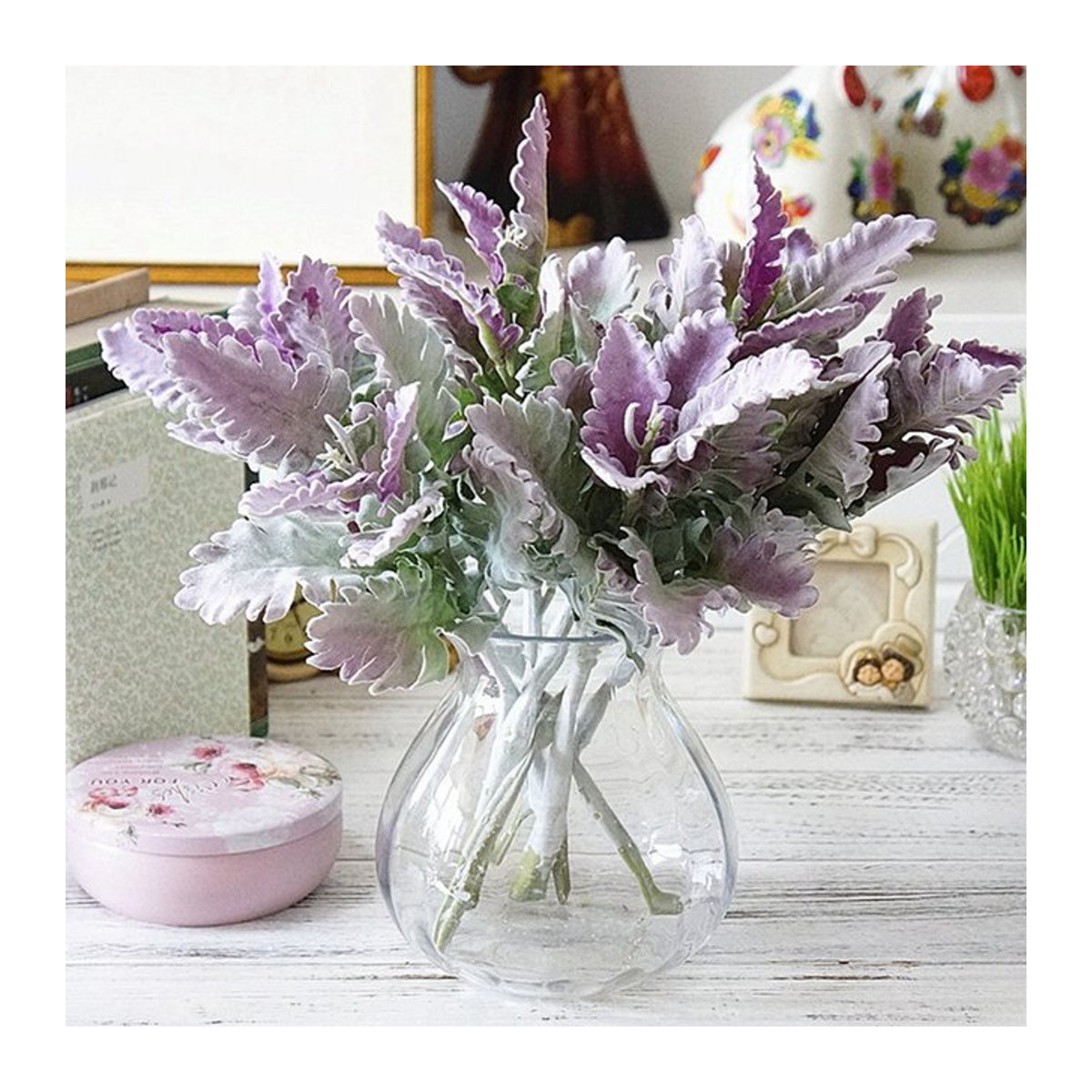 ZQCY Künstliche Blumen Lagomorpha als Bouquet in Grün und Lila aus Textil für deine Hochzeits- und Raumdekoration - Bild 1