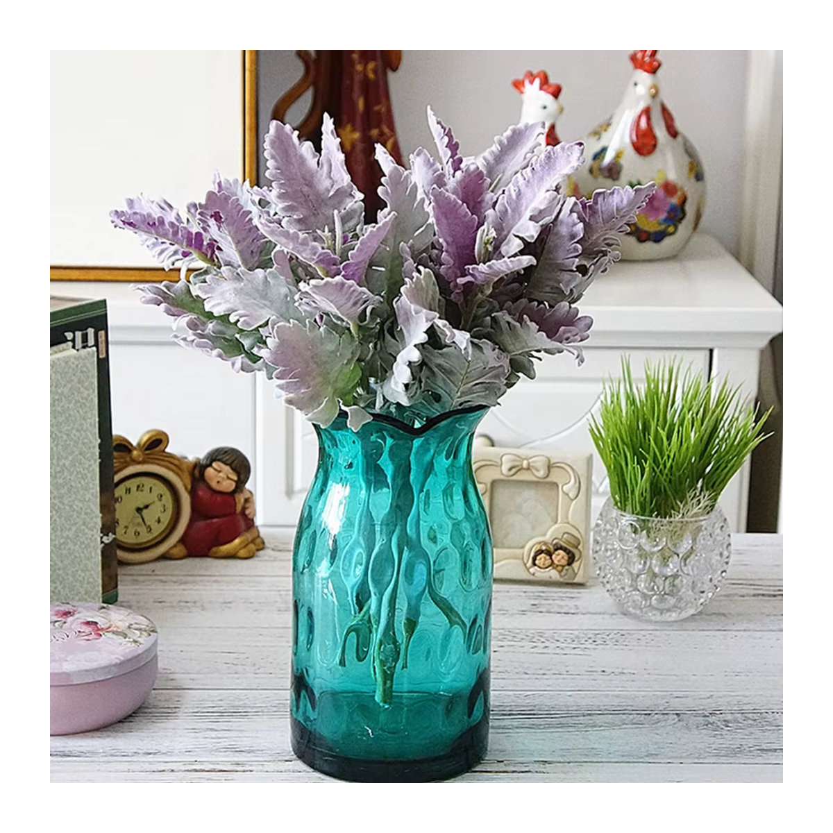 ZQCY Künstliche Blumen Lagomorpha als Bouquet in Grün und Lila aus Textil für deine Hochzeits- und Raumdekoration - Bild 3