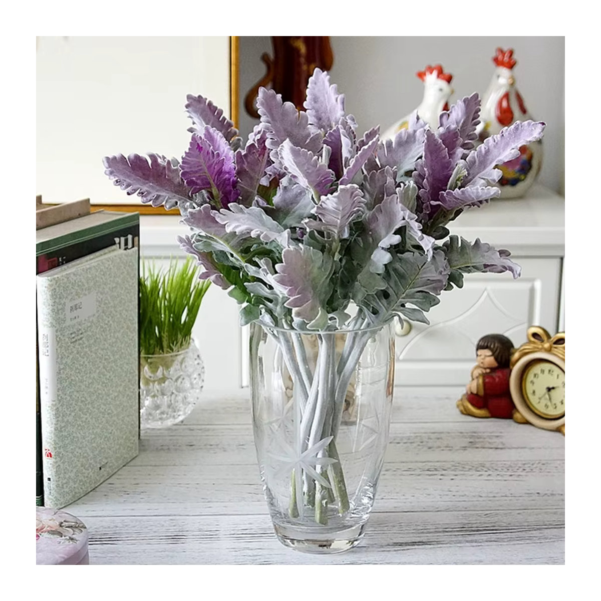 ZQCY Künstliche Blumen Lagomorpha als Bouquet in Grün und Lila aus Textil für deine Hochzeits- und Raumdekoration - Bild 4