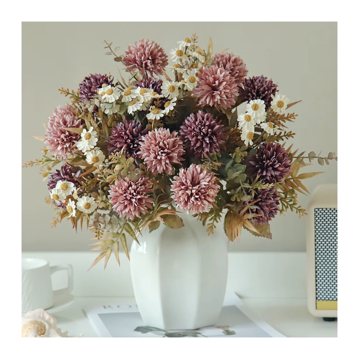 ZQCY Künstliche Chrysanthemen aus Textil in Beige und Mehrfarbig als dekorativer Blumenstrauß für Hochzeit, Valentinstag und Raumdekoration - Bild 1